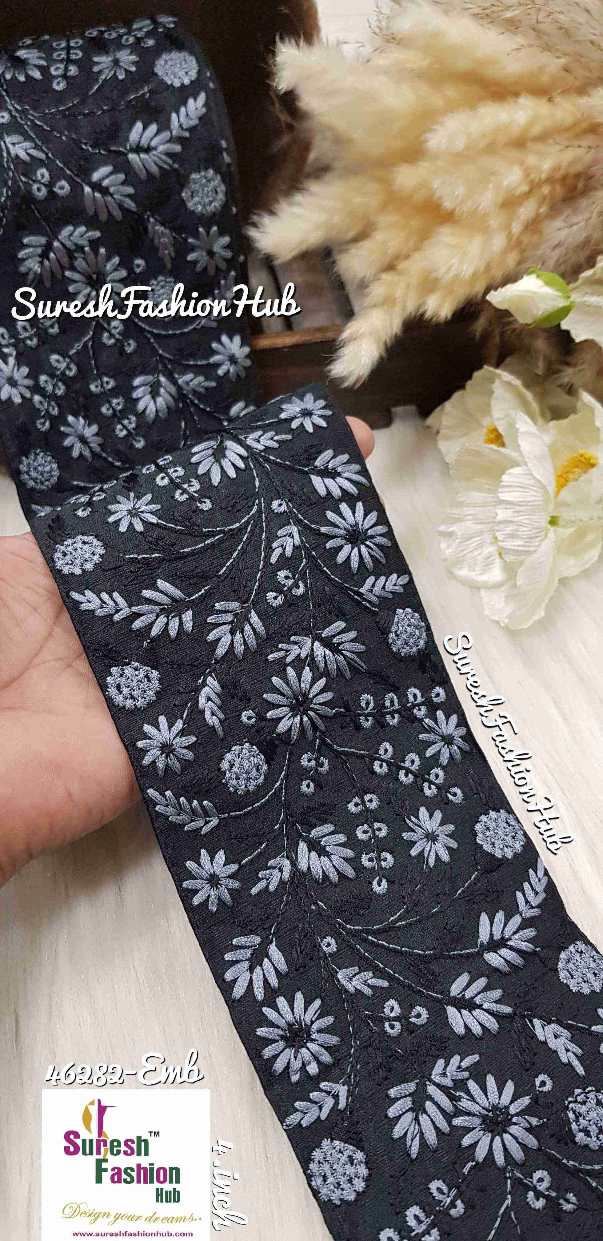 Dainty Flowers  Black Threaded Ribbons