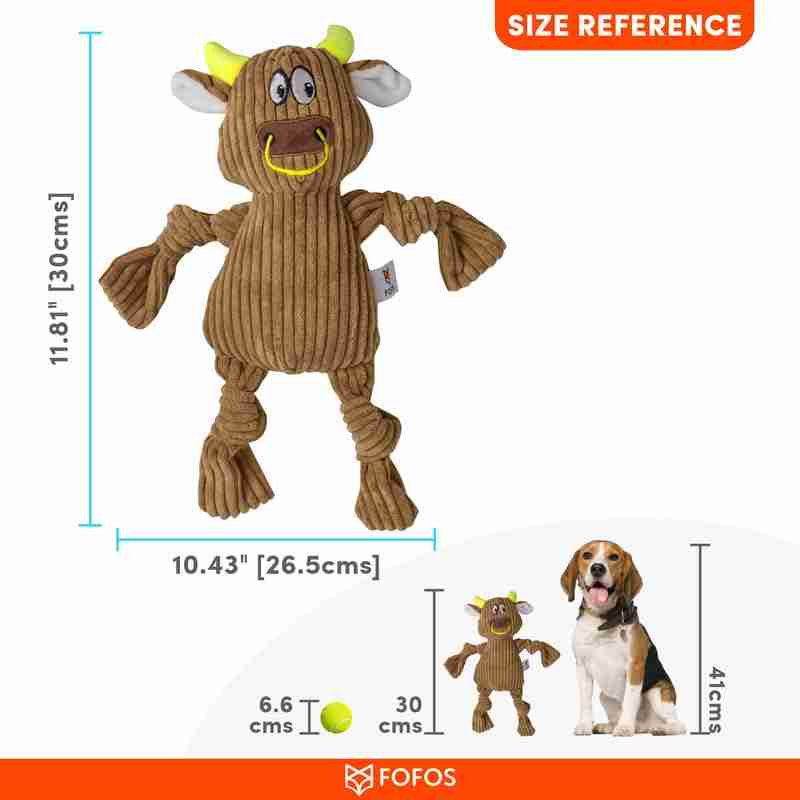 Barkbutler Fofos Fluffy Cow Brown Squeaky Plush Toy for Puppies and Dogs