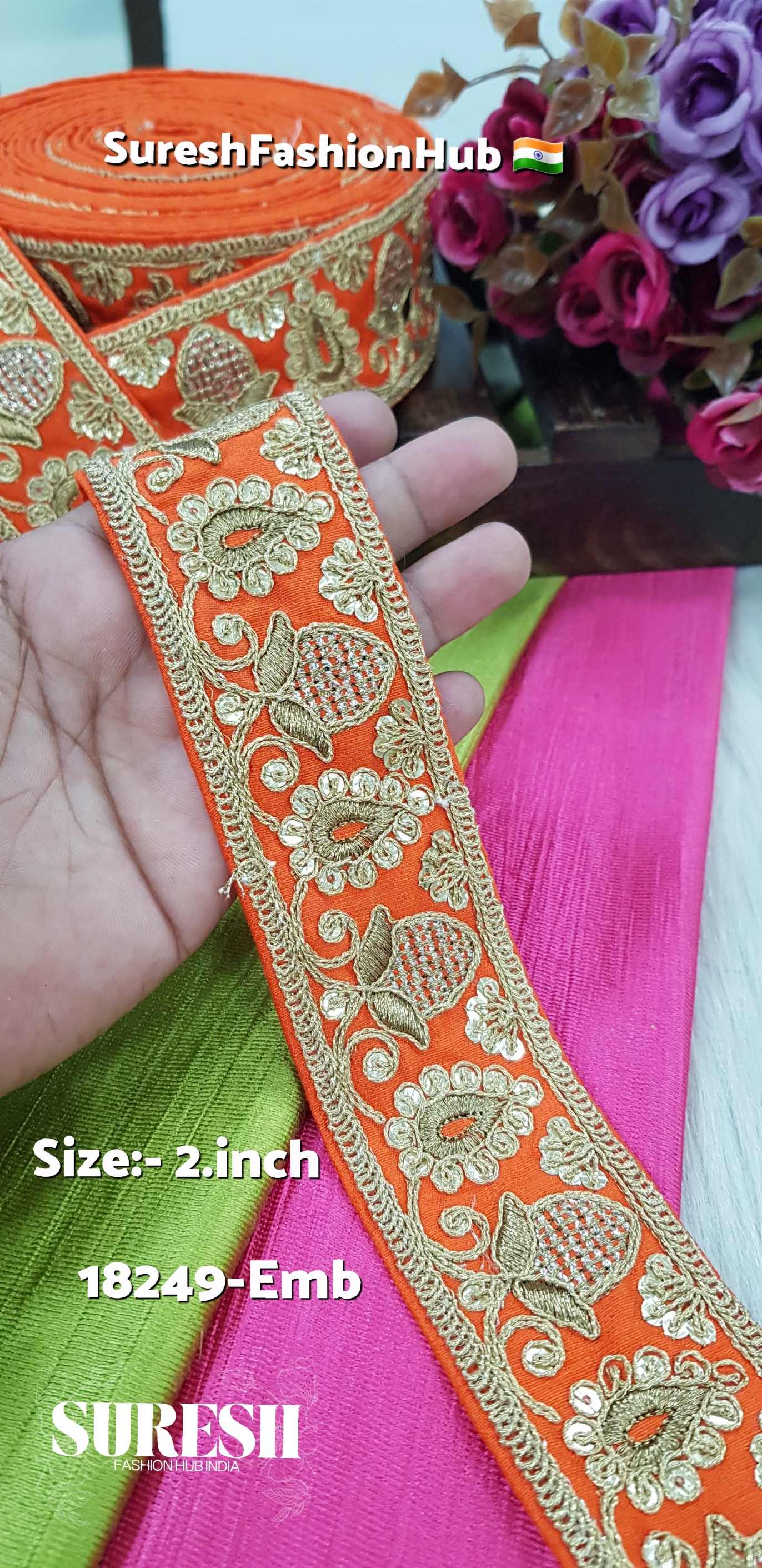 Orange Sequence & Dori Embroidery Lace – 18249-Emb