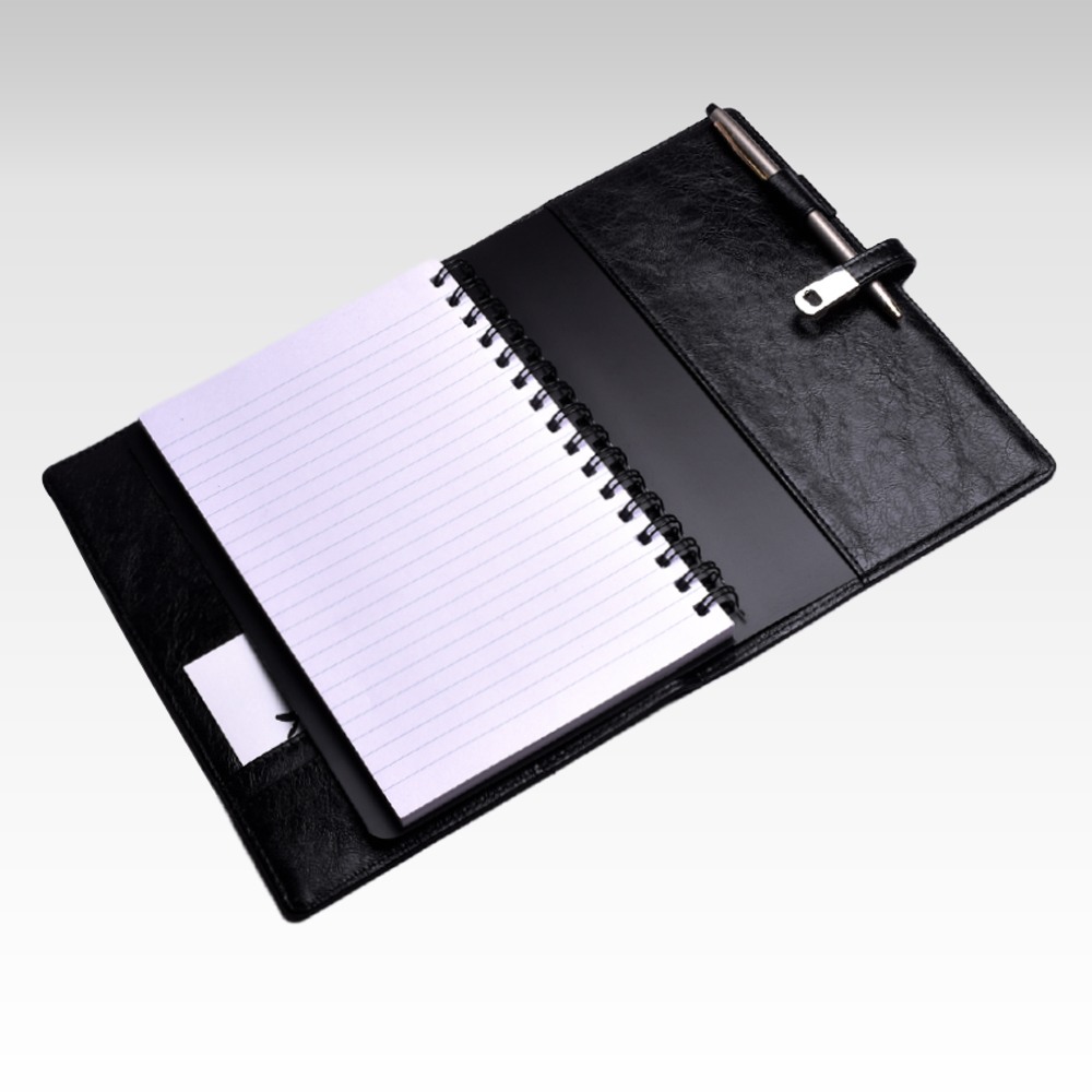 A5 Personal Organizer | Fits Any A5 Size Spiral Notebook | Magnetic Strap Closure | Two Small and One Large Inside Pocket | Mochino Series | Black