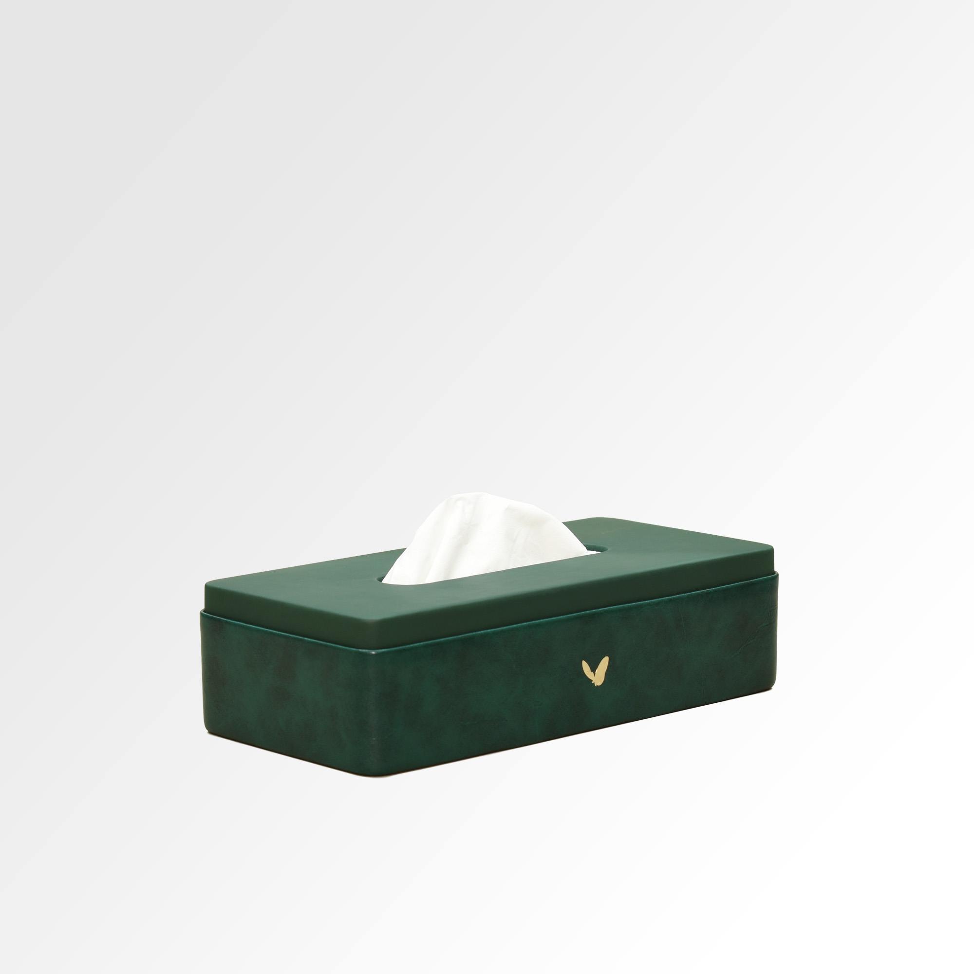 Tissue Box Holder for Home and Office in Premium Faux Leather | Size: 9.5 x 4.5 x 2.5(H) Inches | Moderno | Olive Green