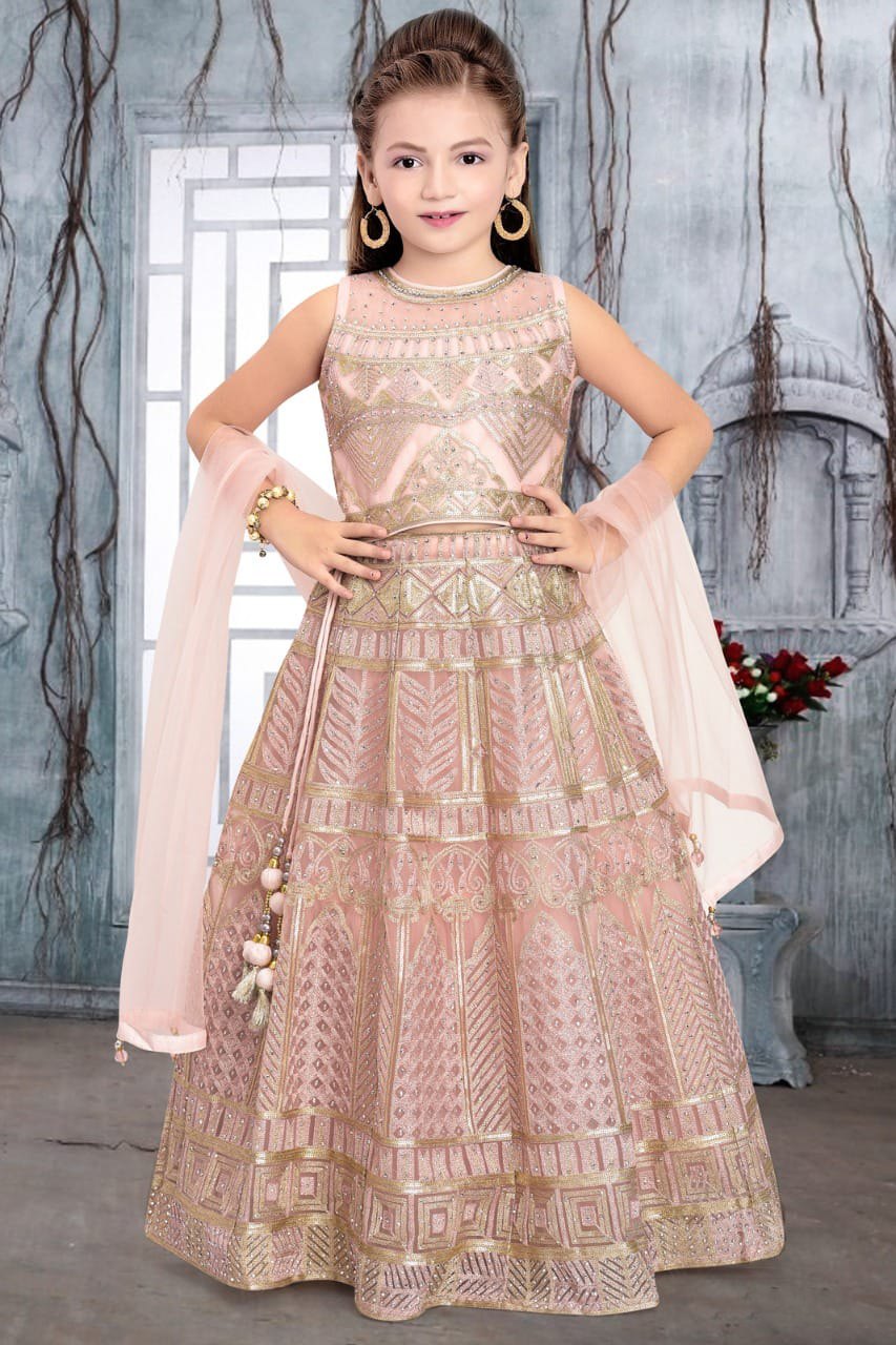 Albion Kids Girls Ethinic Peach Lehanga Choli
