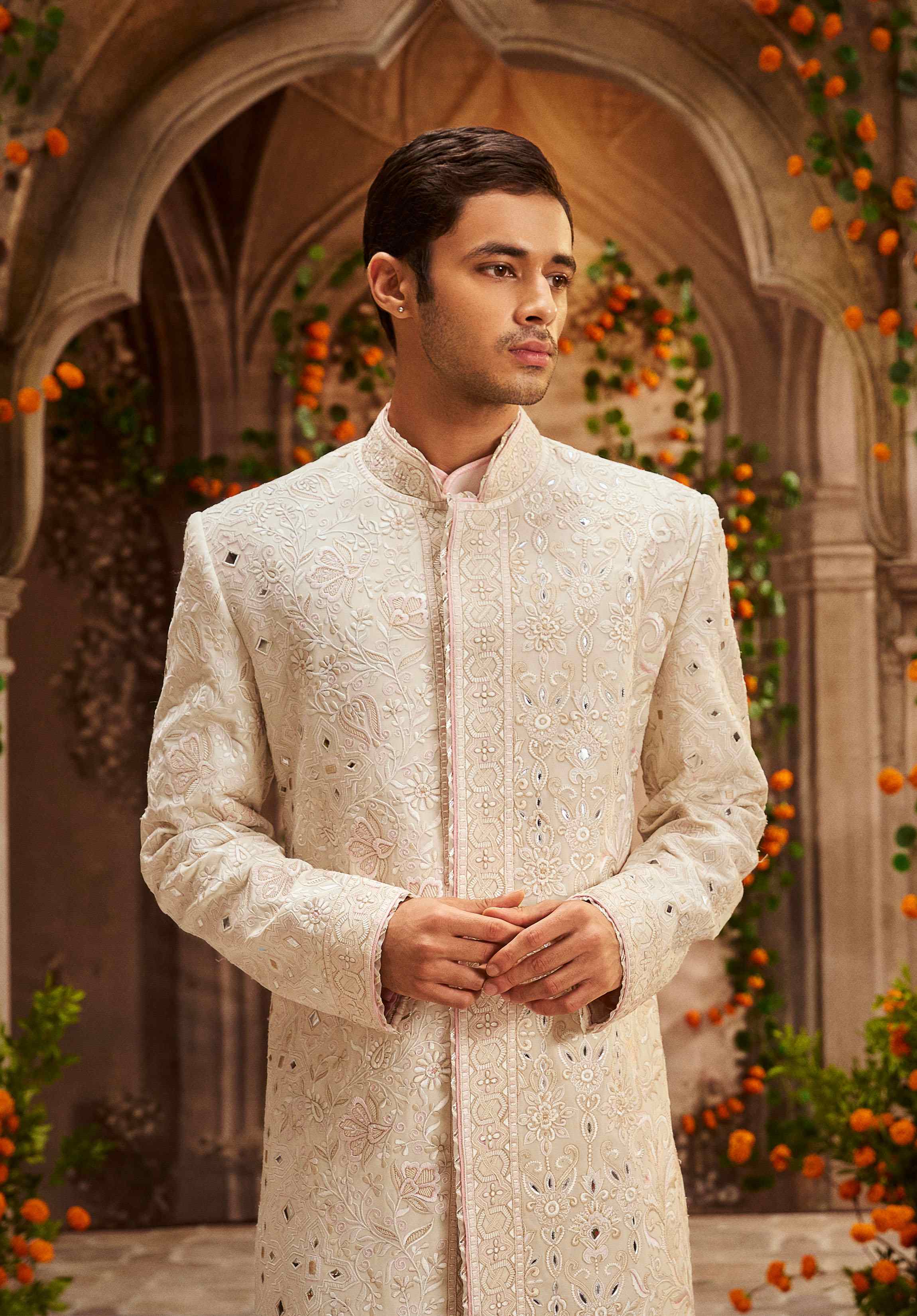 Off White Georgette Sherwani