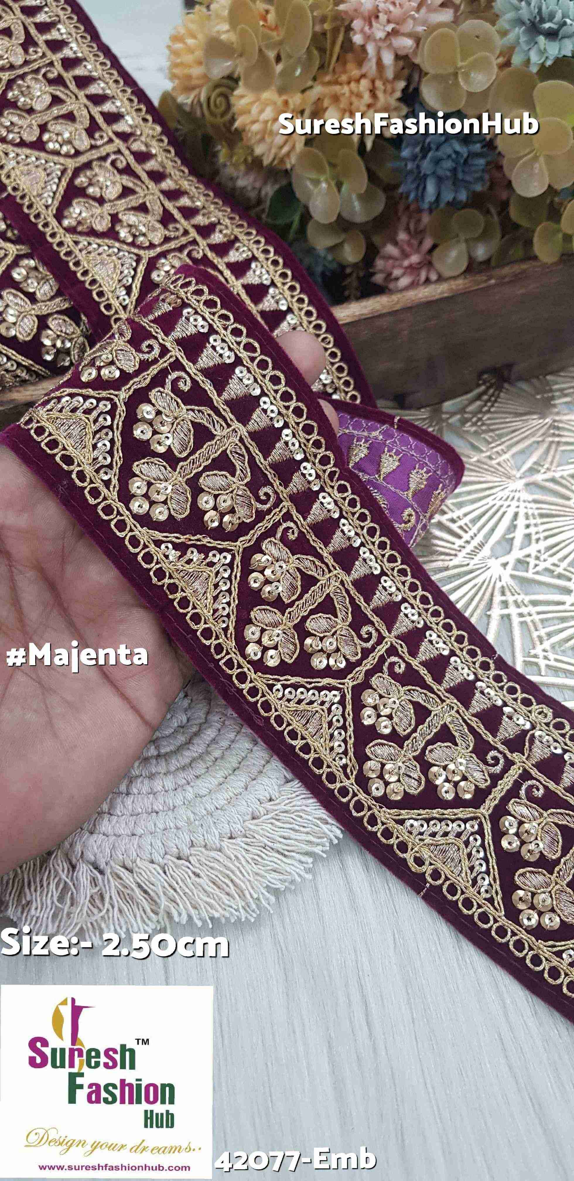 Majestic Majenta Velvet Embroidery Lace