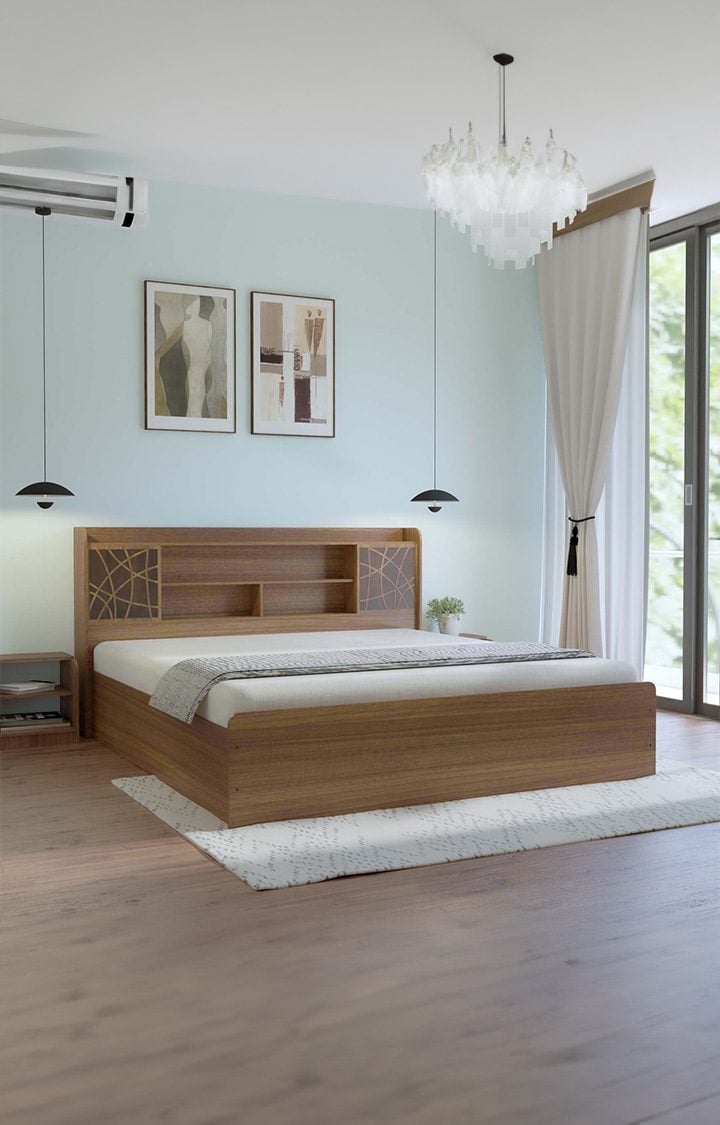 NEUDOT Paris Queen Engineered Wood Queen Box Bed - Leon Teak