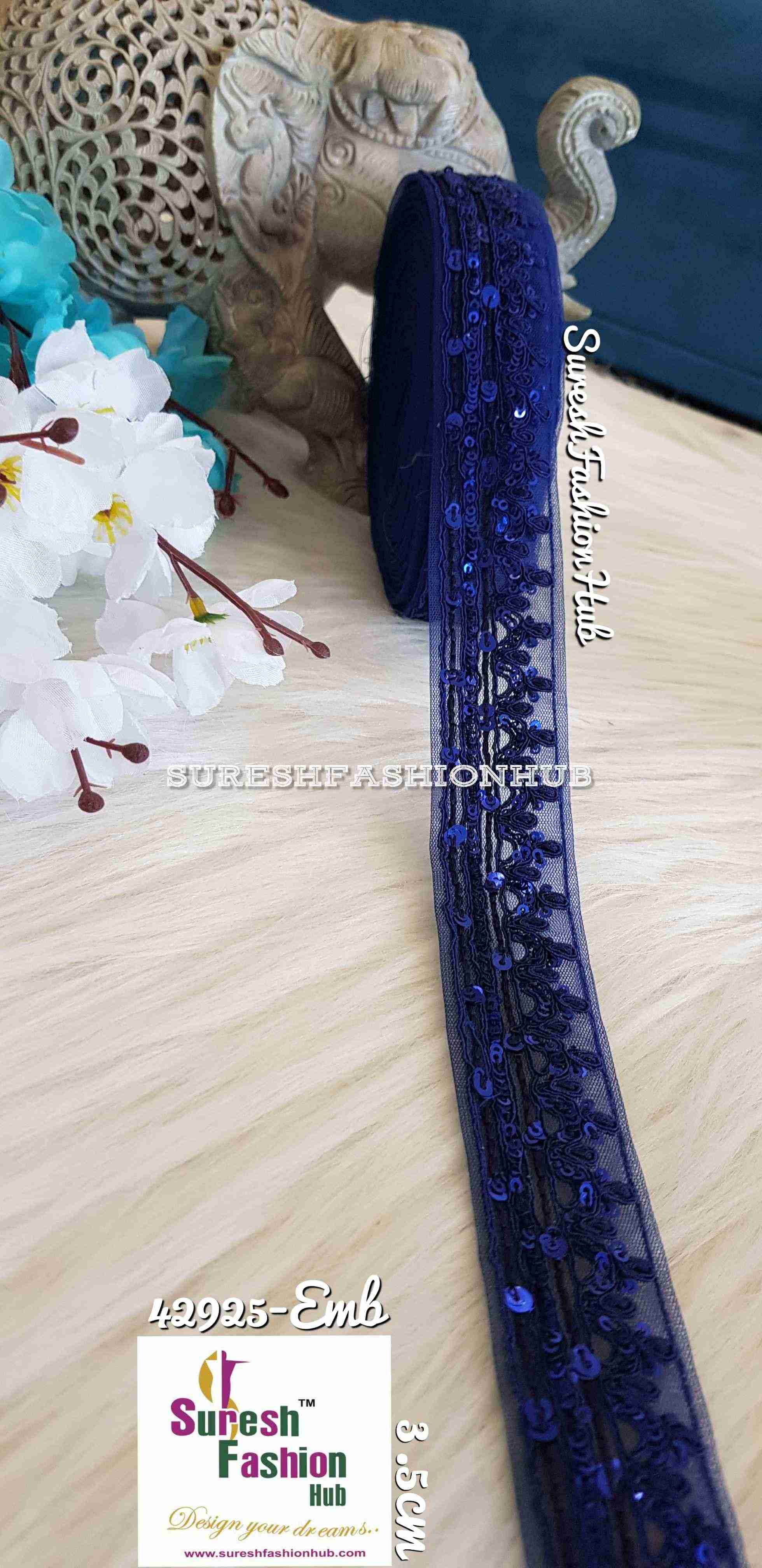 Sparkling Blue Sequence Embroidered Trim