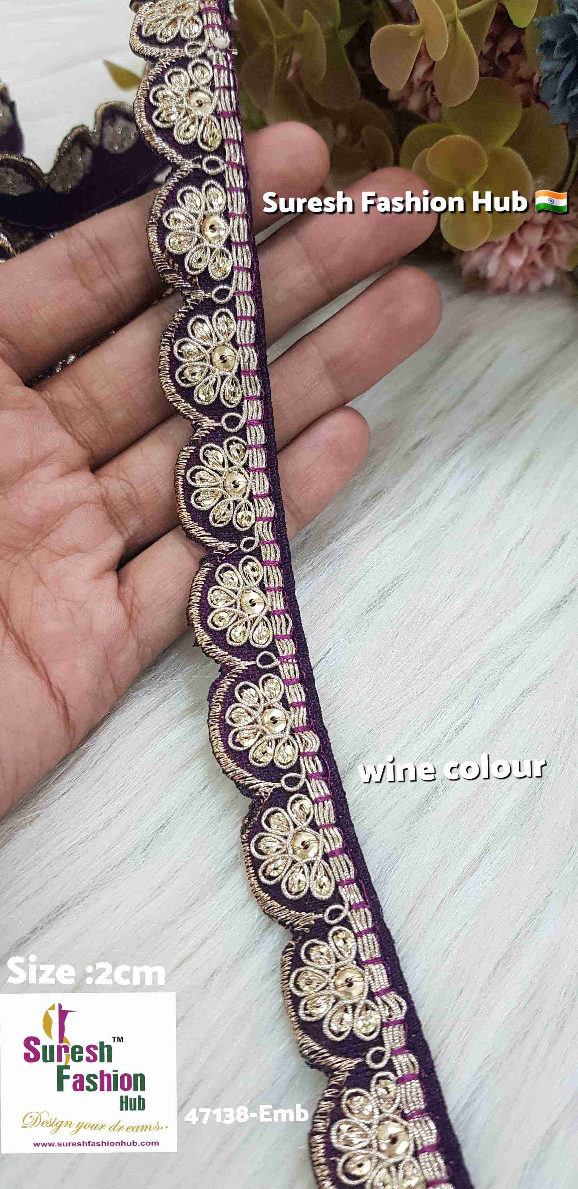 Exquisite Wine Color Embroidered Raw Silk Lace Trim