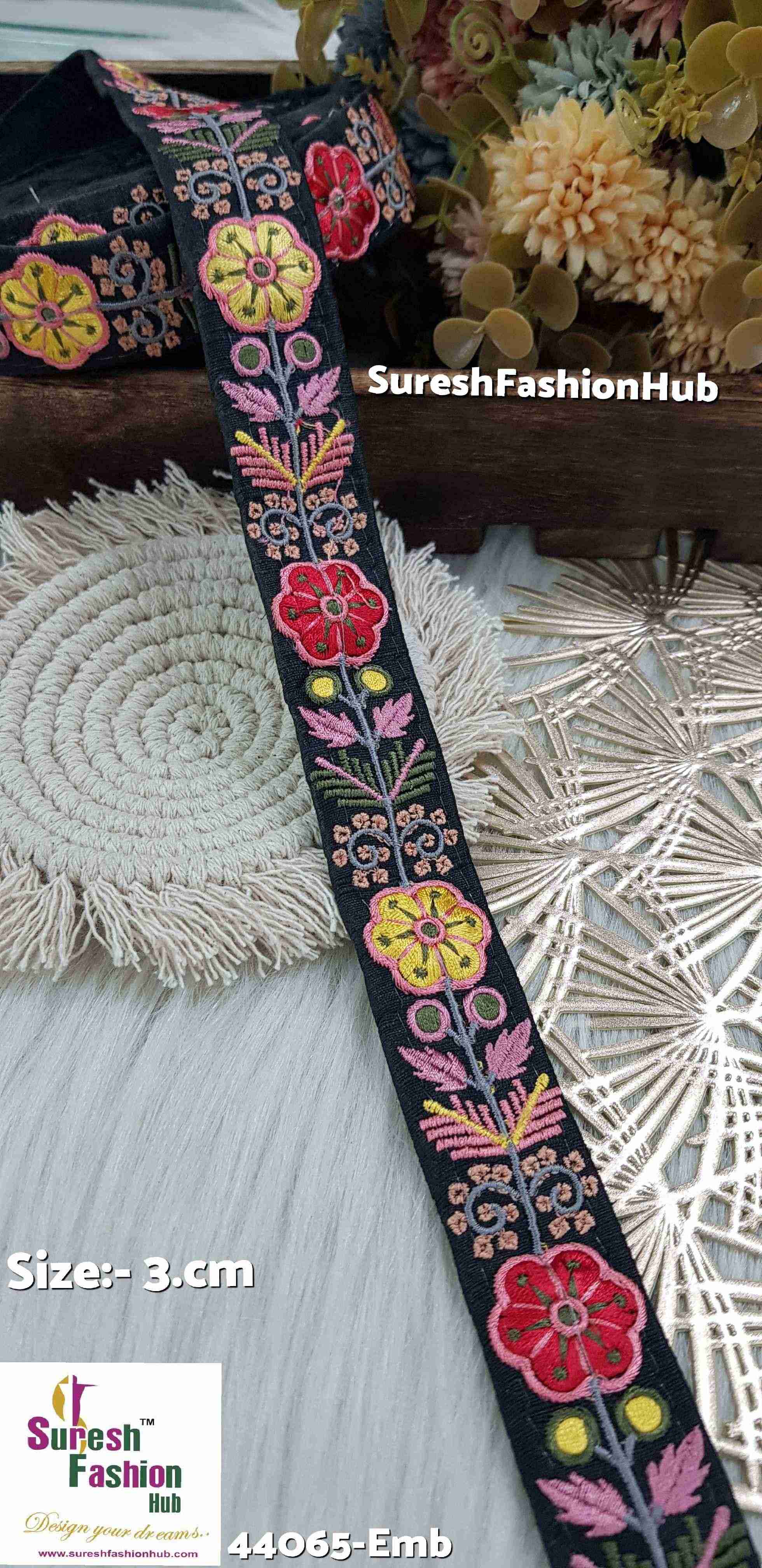 Multicolor Thread black Embroidered Lace Fabric