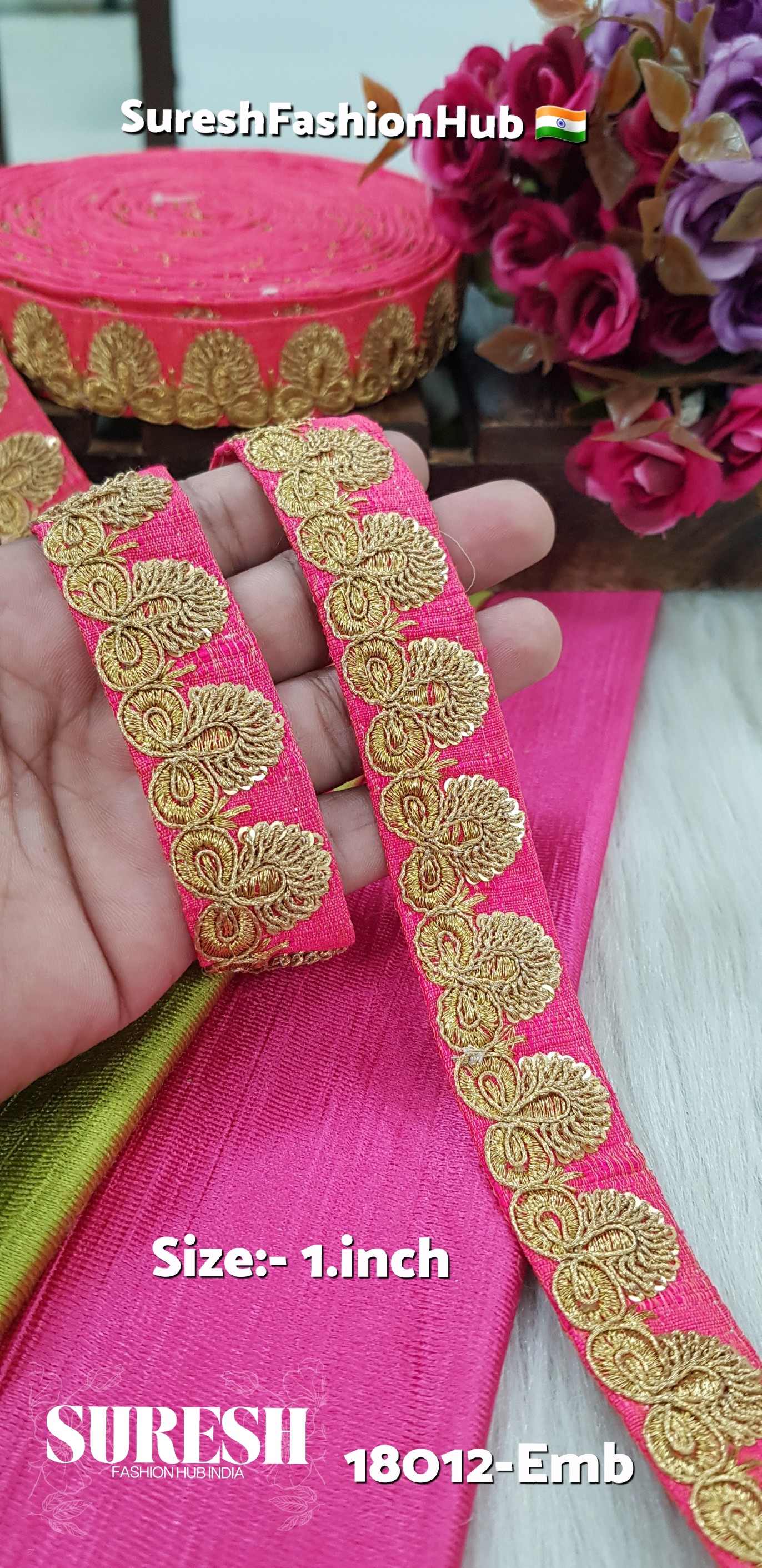 Pink Sequin, Thread & Dori Embroidery Lace – 18012-Emb