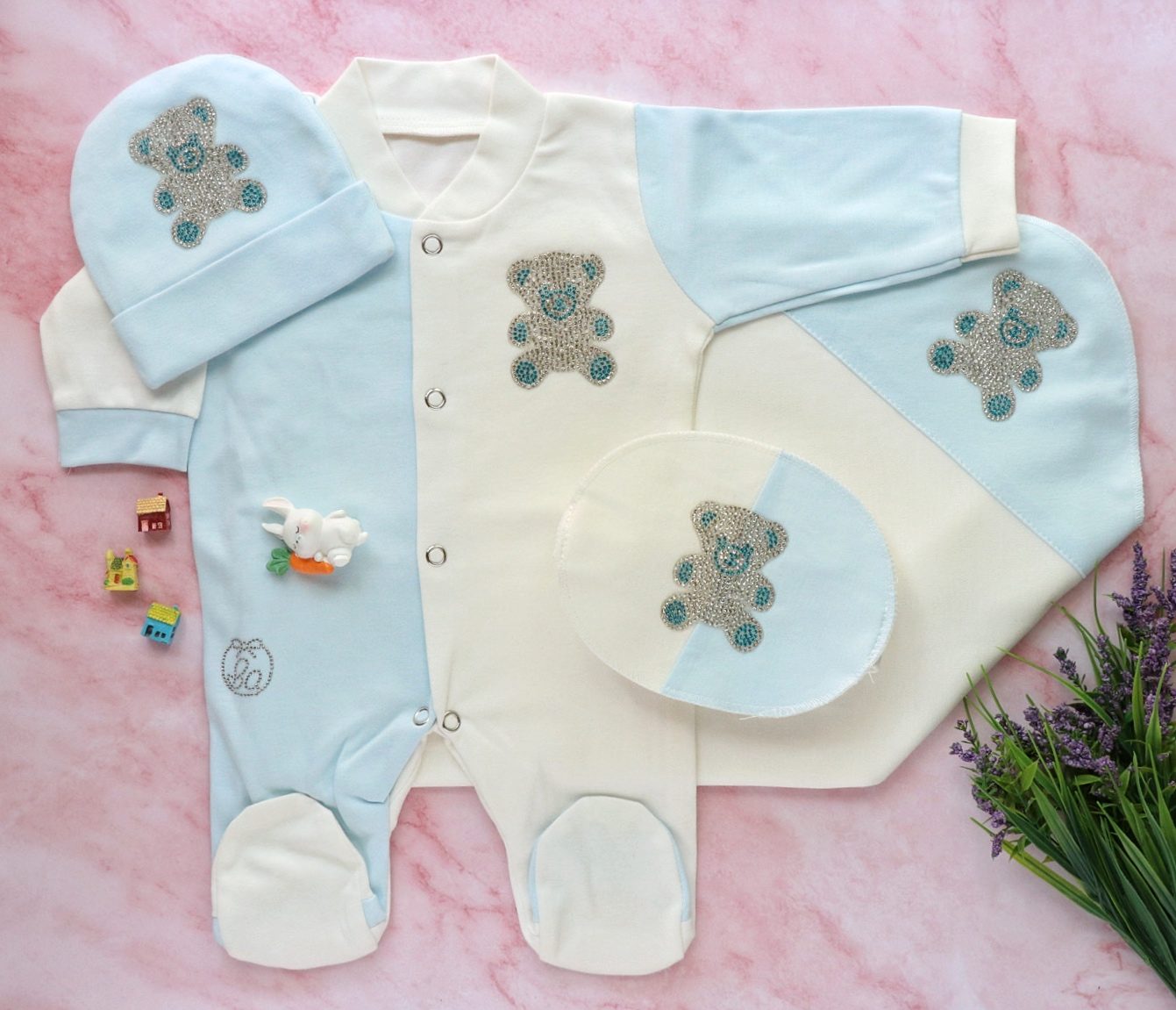 Blue Teddy Romper Set