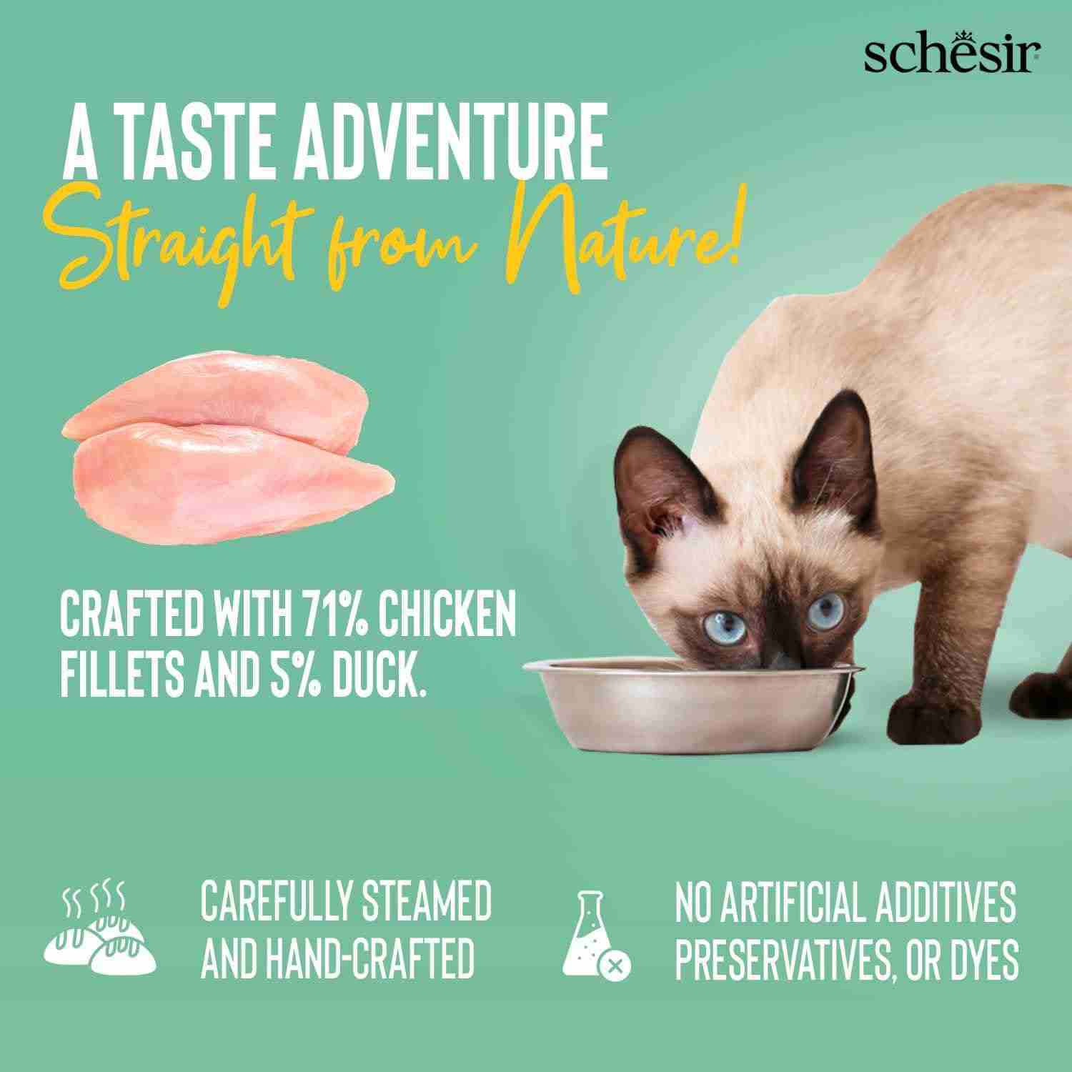 Schesir Chicken & Rice With duck In Solution Adult Cat Wet Food 6 X 50gm