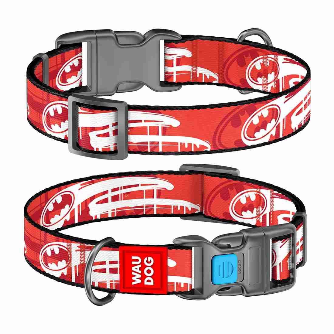 WAUDOG Nylon dog Collar With QR Passport Batman Logo For Dogs