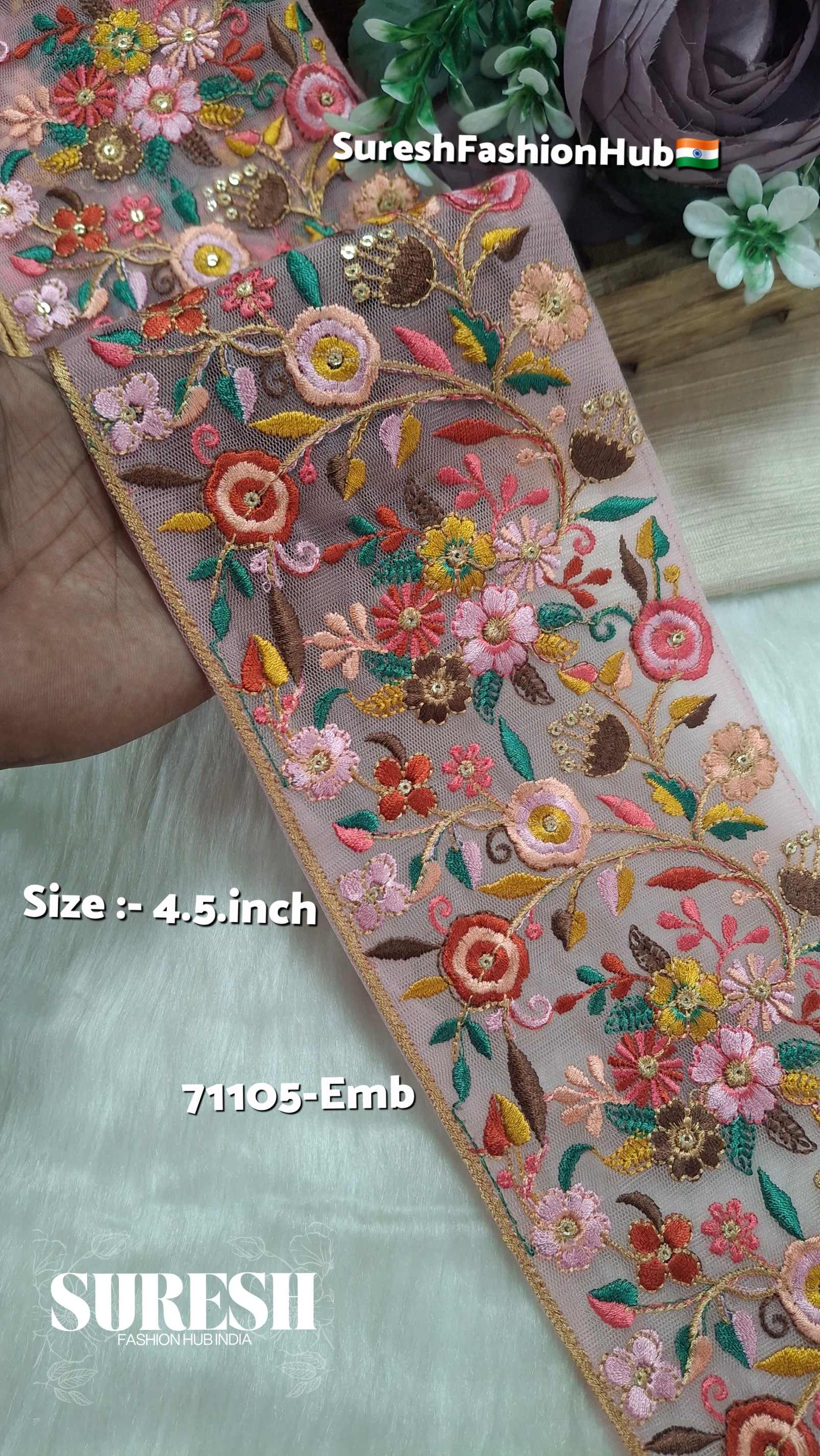 Gajri Multi-Thread Floral Net Border – 71105-Emb | Suresh Fashion Hub India