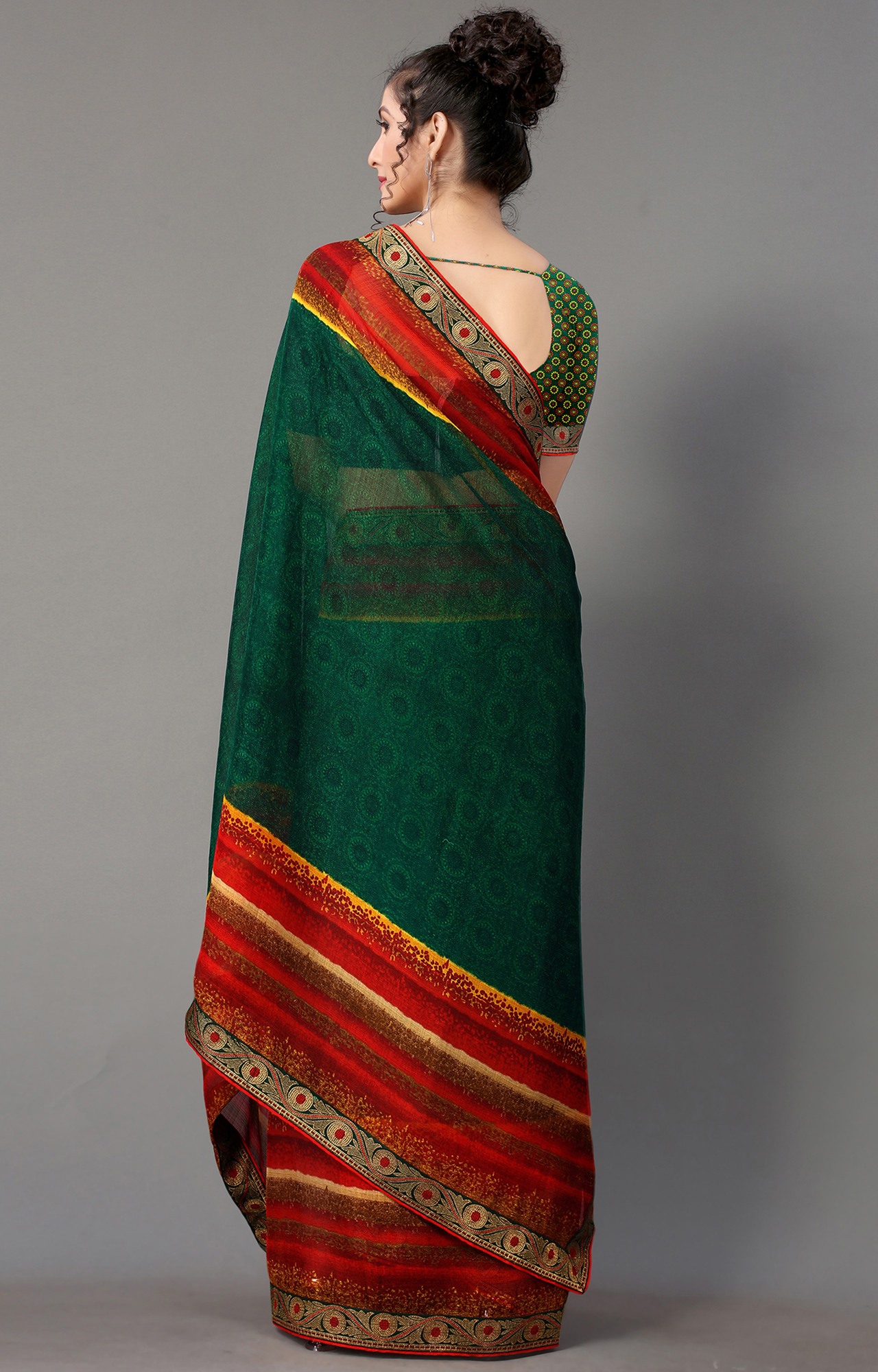 Women Dark Green Chiffon Printed Saree-S_L21SHUBHLABH31009SSR01