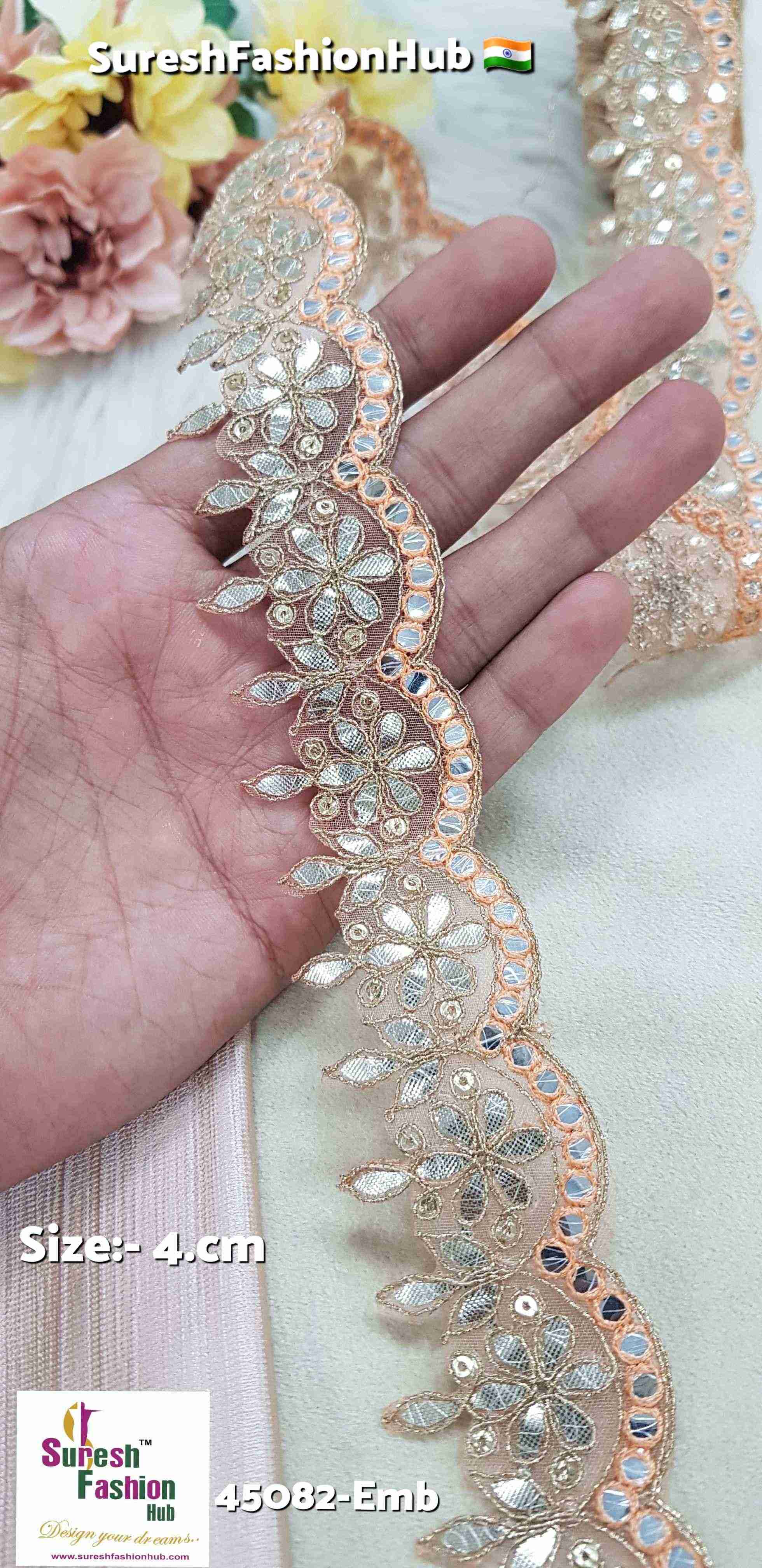 Peach Mirror Bloom Double-Cut Gota Lace