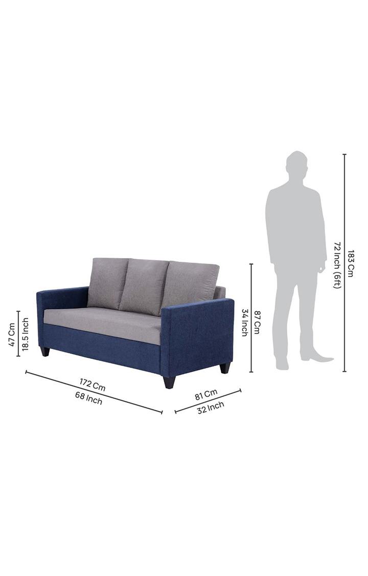 neudot Saya Dual Color Sofa for Living Room |3 Persons Sofa|Premium Fabric with Cushioned Armrest | Solid Wood Frame|3 Seater in Saya Duo Blue Color