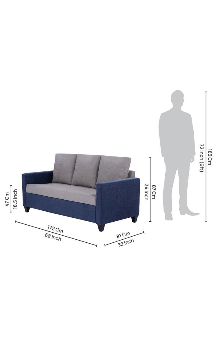 neudot Saya Dual Color Sofa for Living Room |3 Persons Sofa|Premium Fabric with Cushioned Armrest | Solid Wood Frame|3 Seater in Saya Duo Blue Color