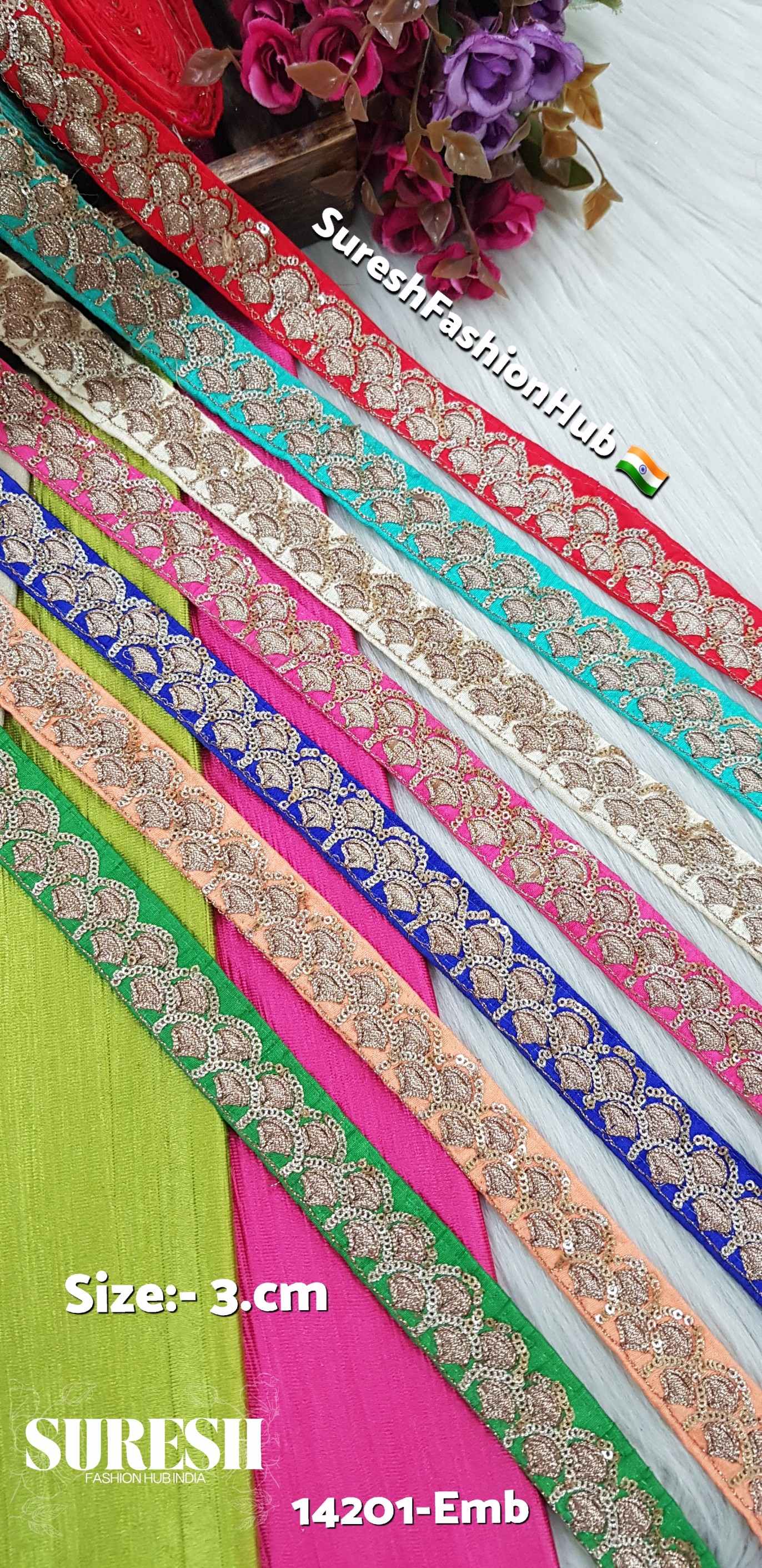 Green Glitter Sequence & Matt Zari Embroidery Lace – 14201-Emb