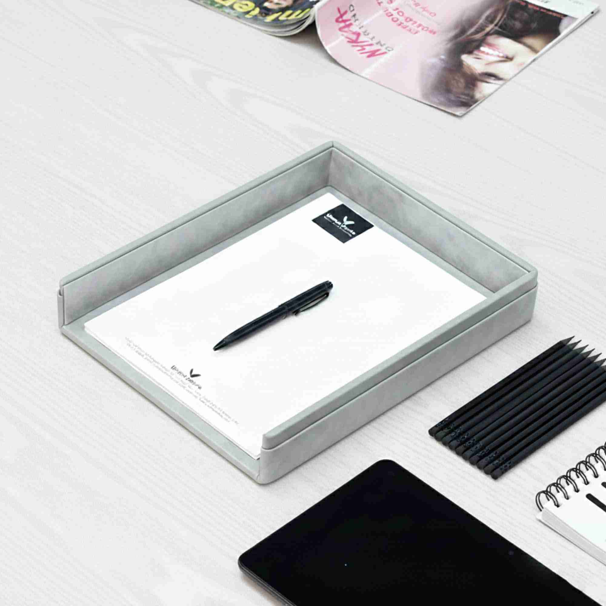 A4 Paper Tray / Letter Tray | Faux Leather | Moderno | Grey