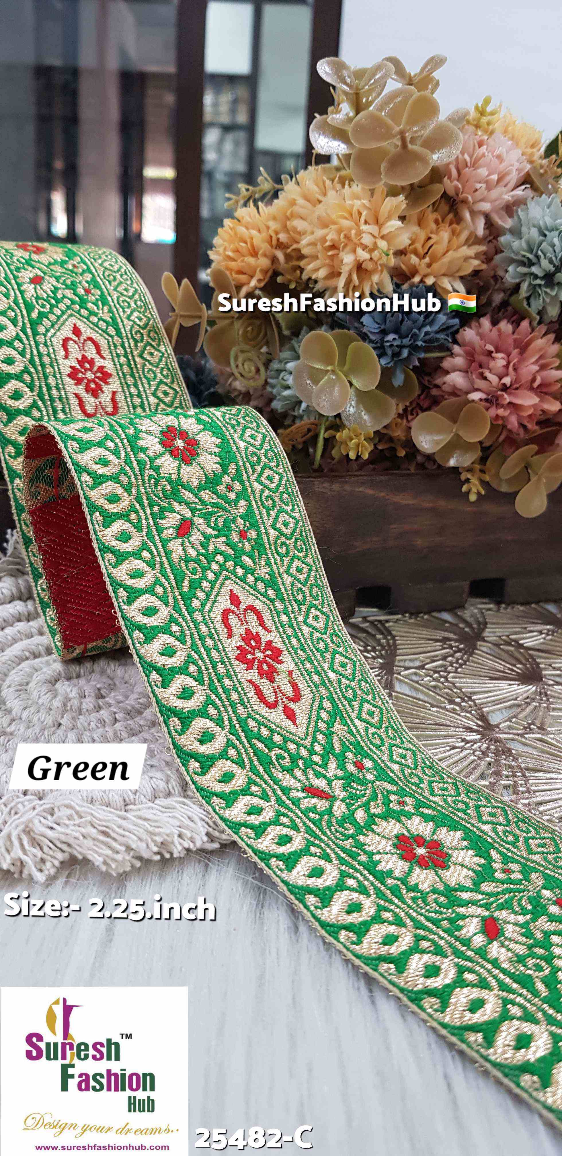 Green RedGold Glimmer Banarasi Lace