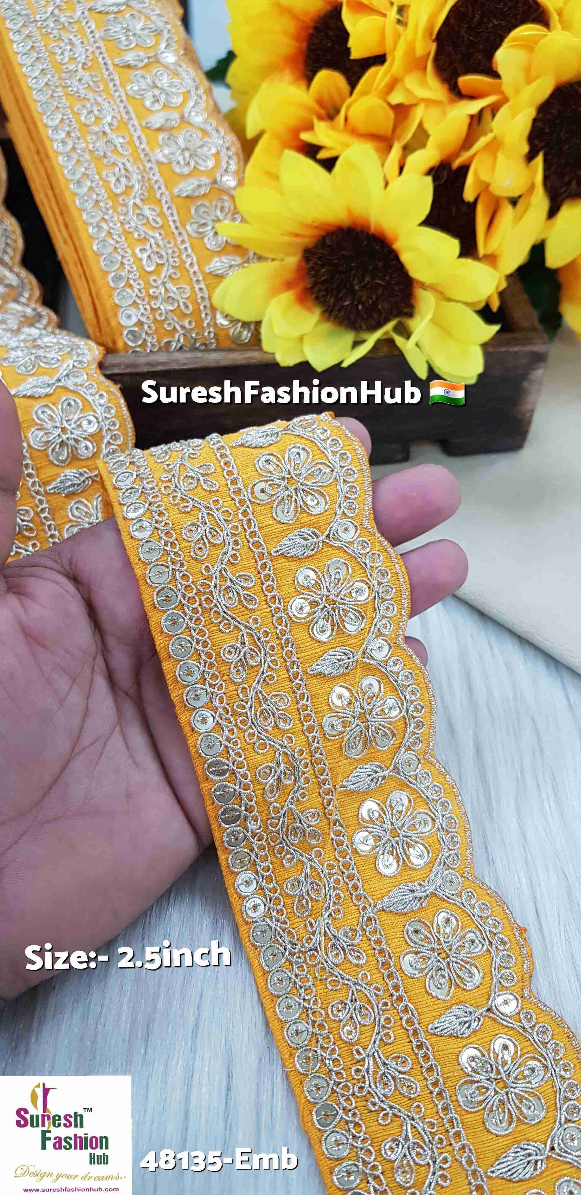 Yellow Pearl Dori Floral Scalloped Lace