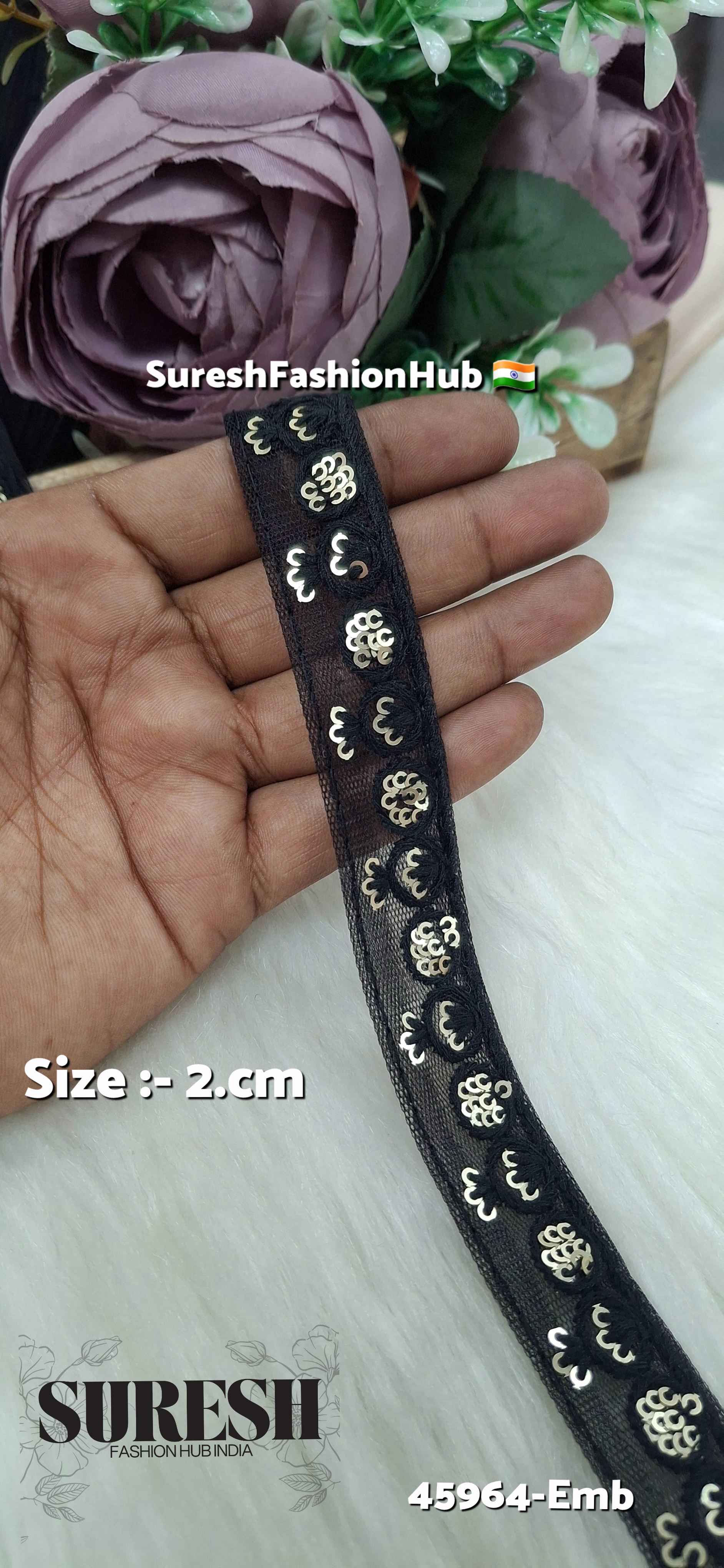Black Tone-on-Tone Net Embroidery Lace