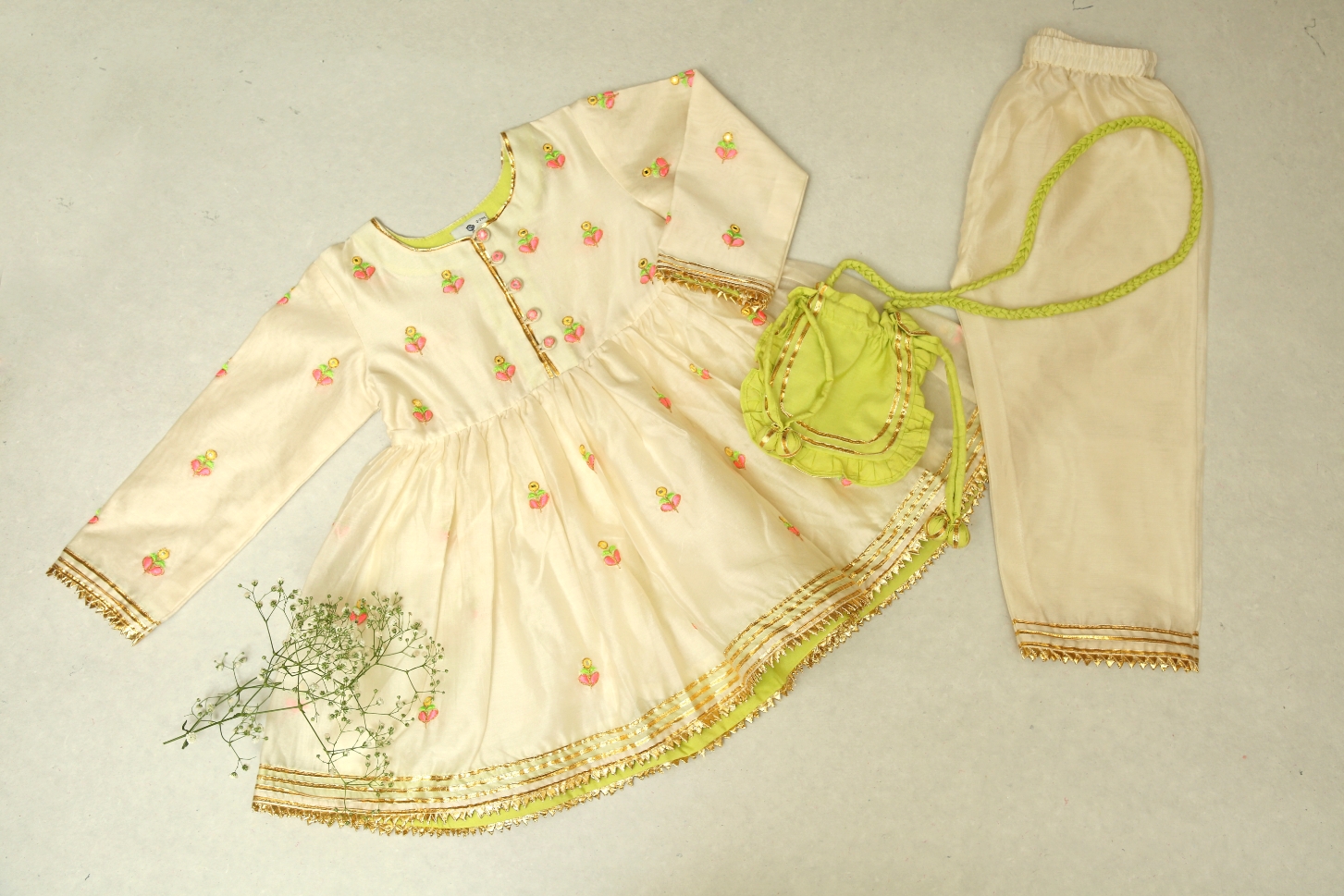 Ivory Anarkali With Resham Booties and Ivory Pants