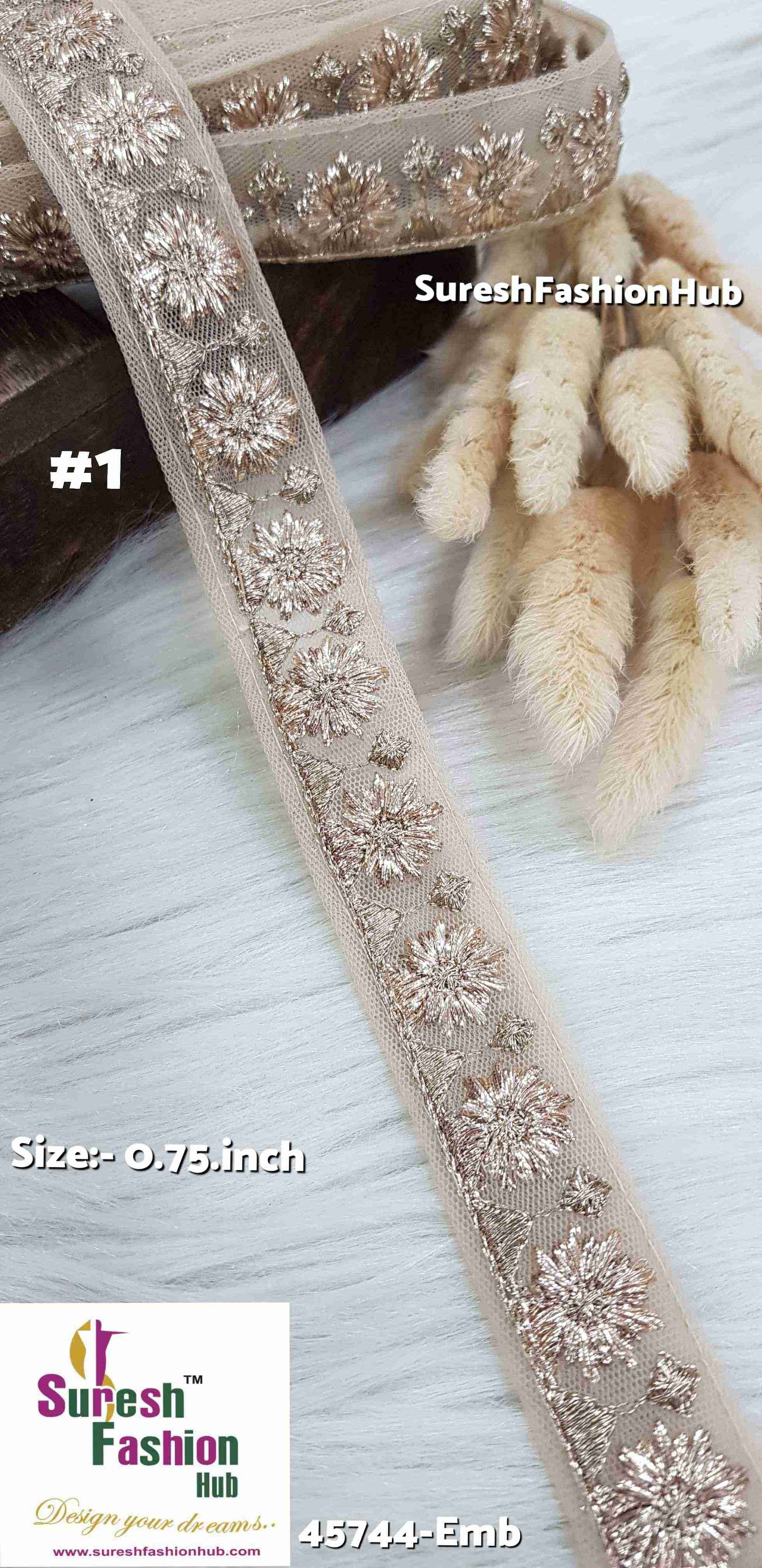 Deluxe  Pearl + Rose Mix Badla Embroidered Lace Roll