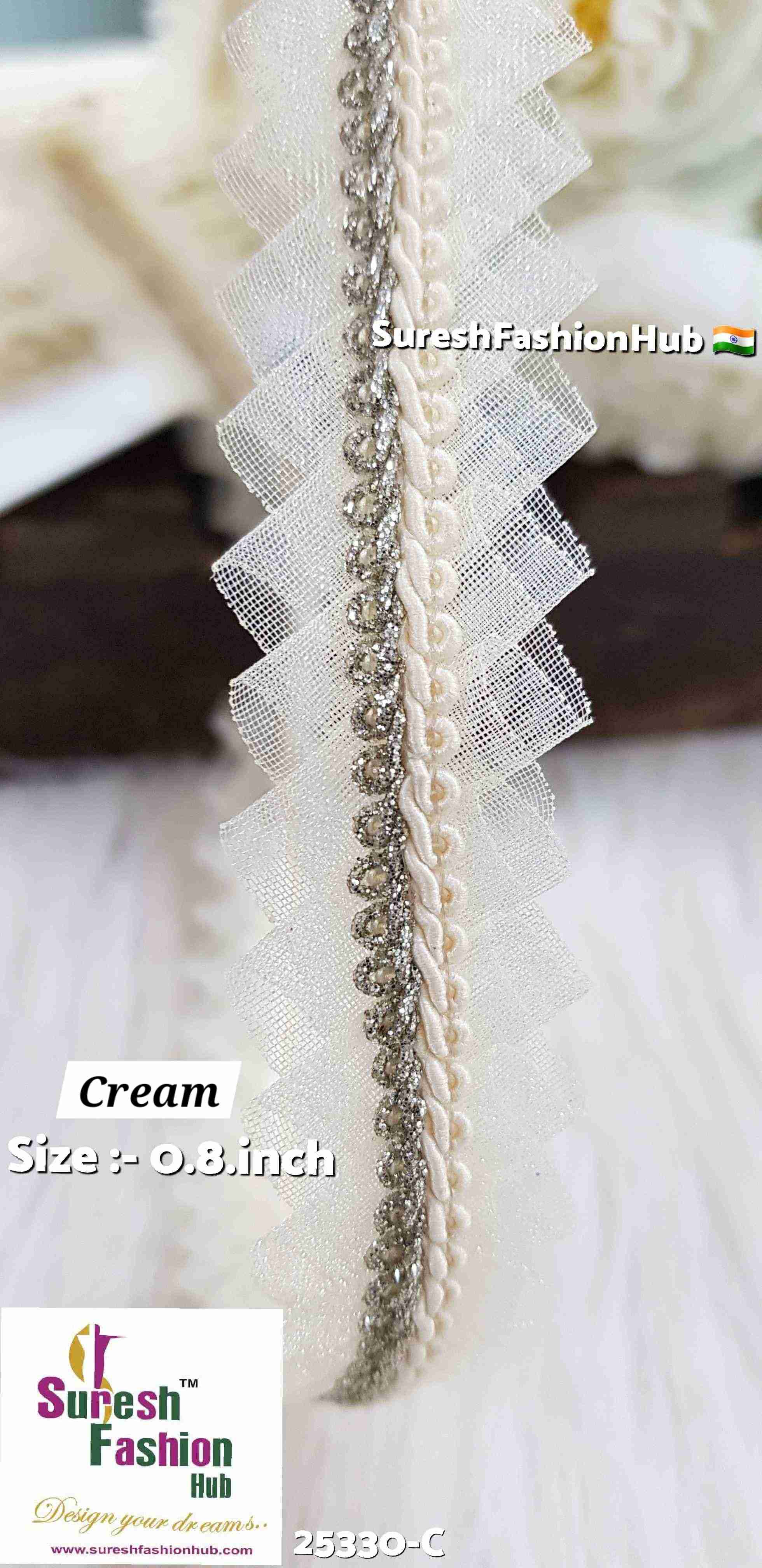 Cream Jhalar Organza Lace