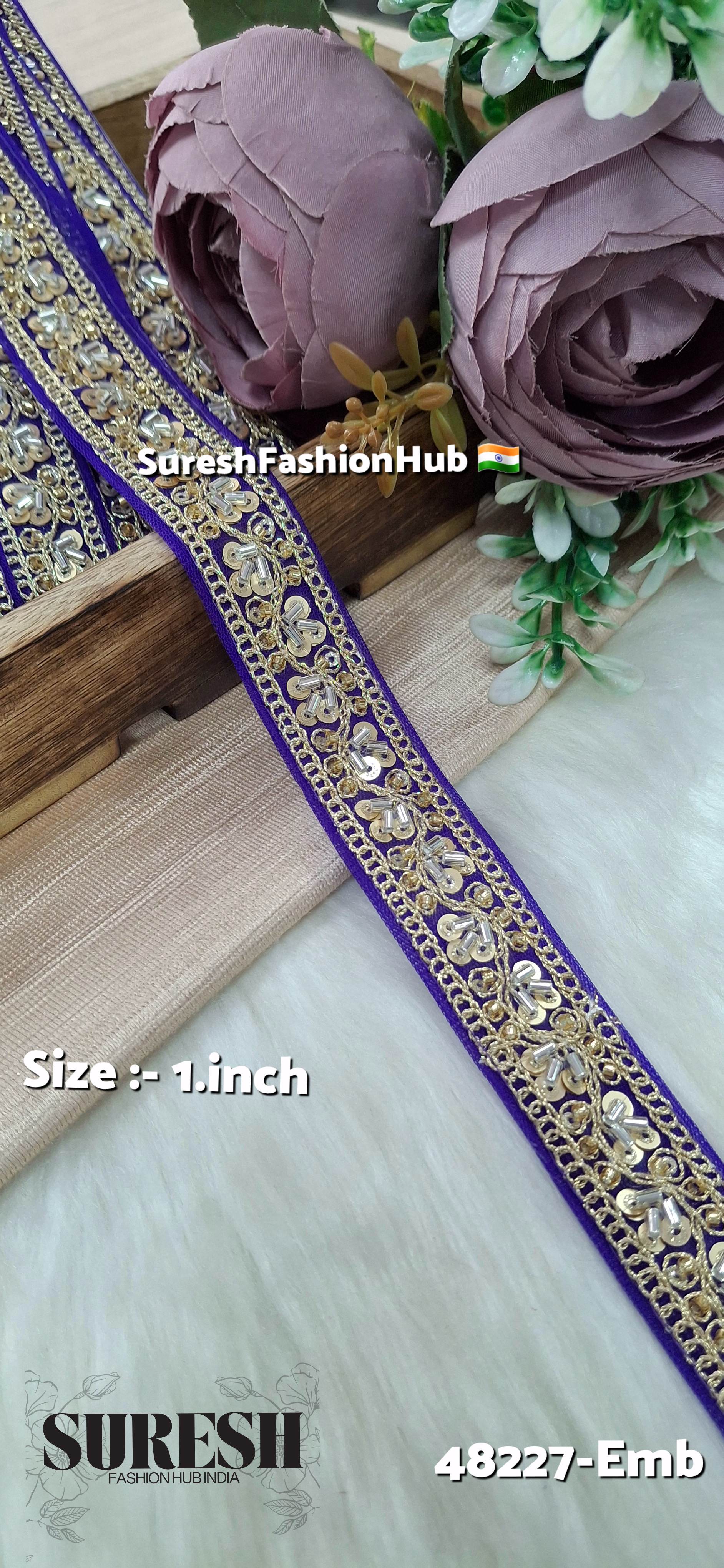 Royal Blue Pearl Embroidery Net Lace
