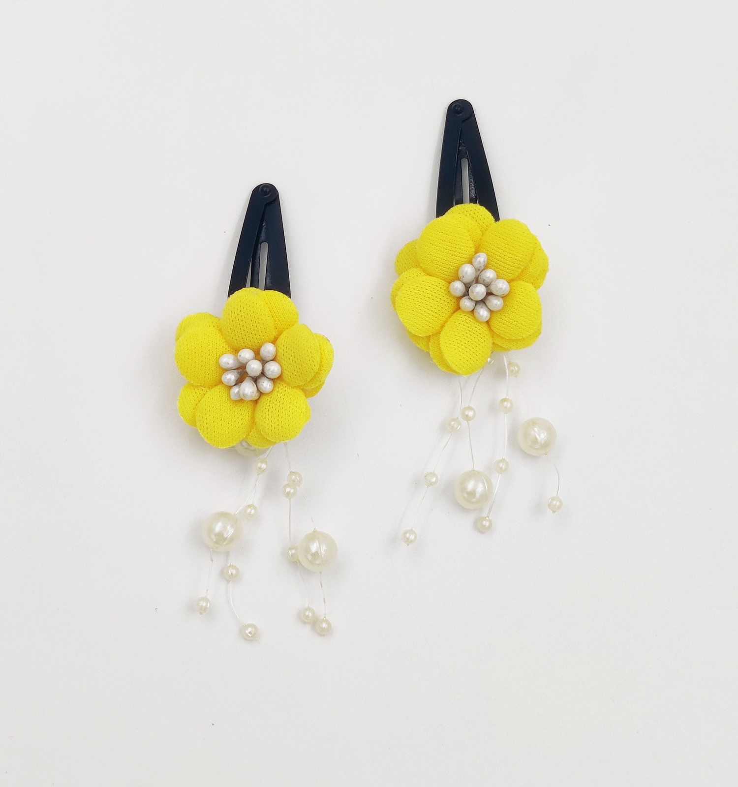 Pearl Dangle Flower Clips -Yellow