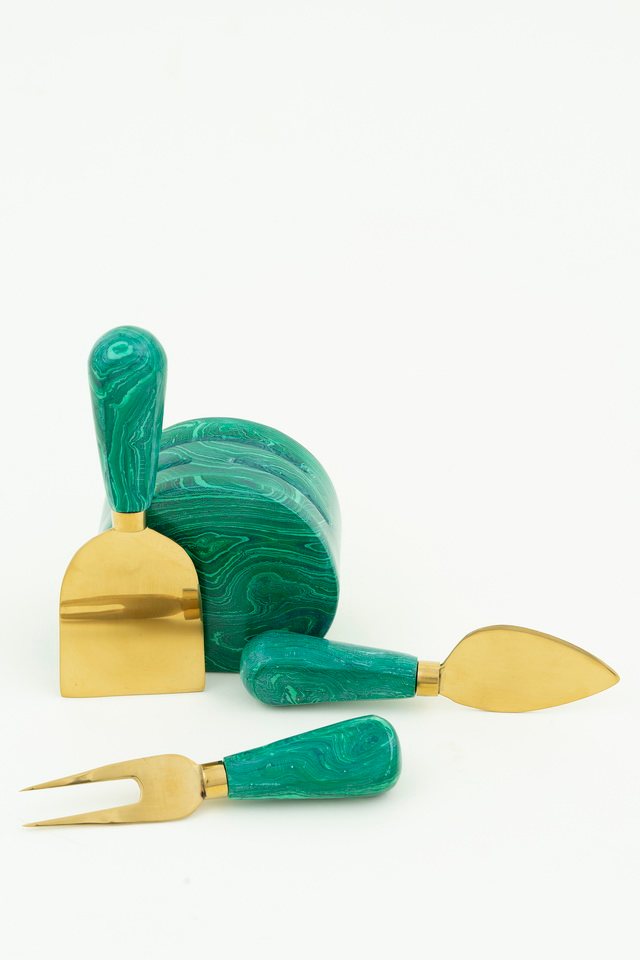 Malachite green knife set with stand