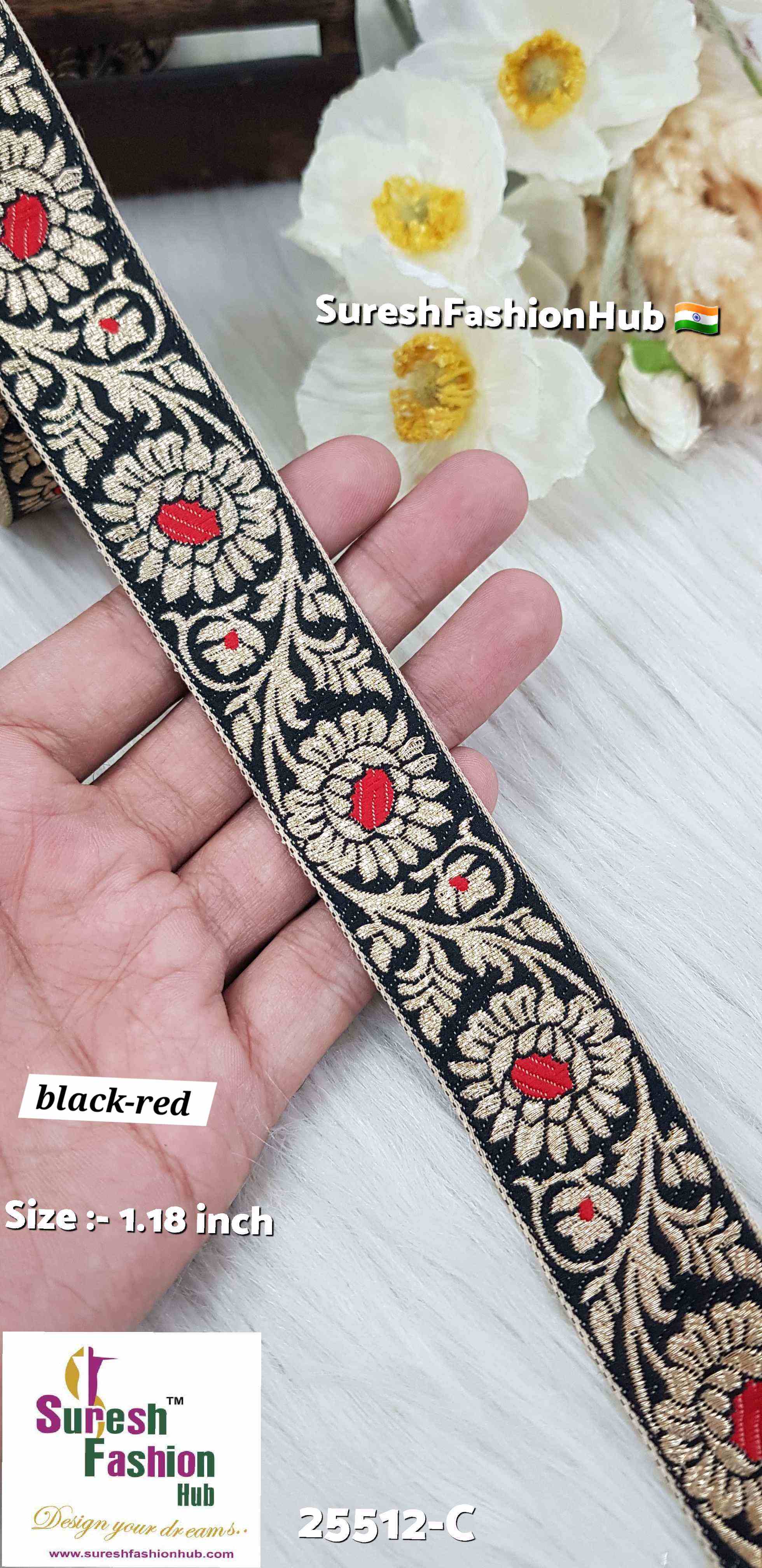 Black-Red Floral Banarasi Lace