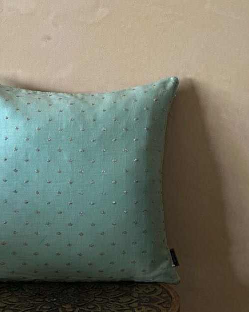 Delicate Trillium Silk 16x16 Cushion Mint Green Apricot the