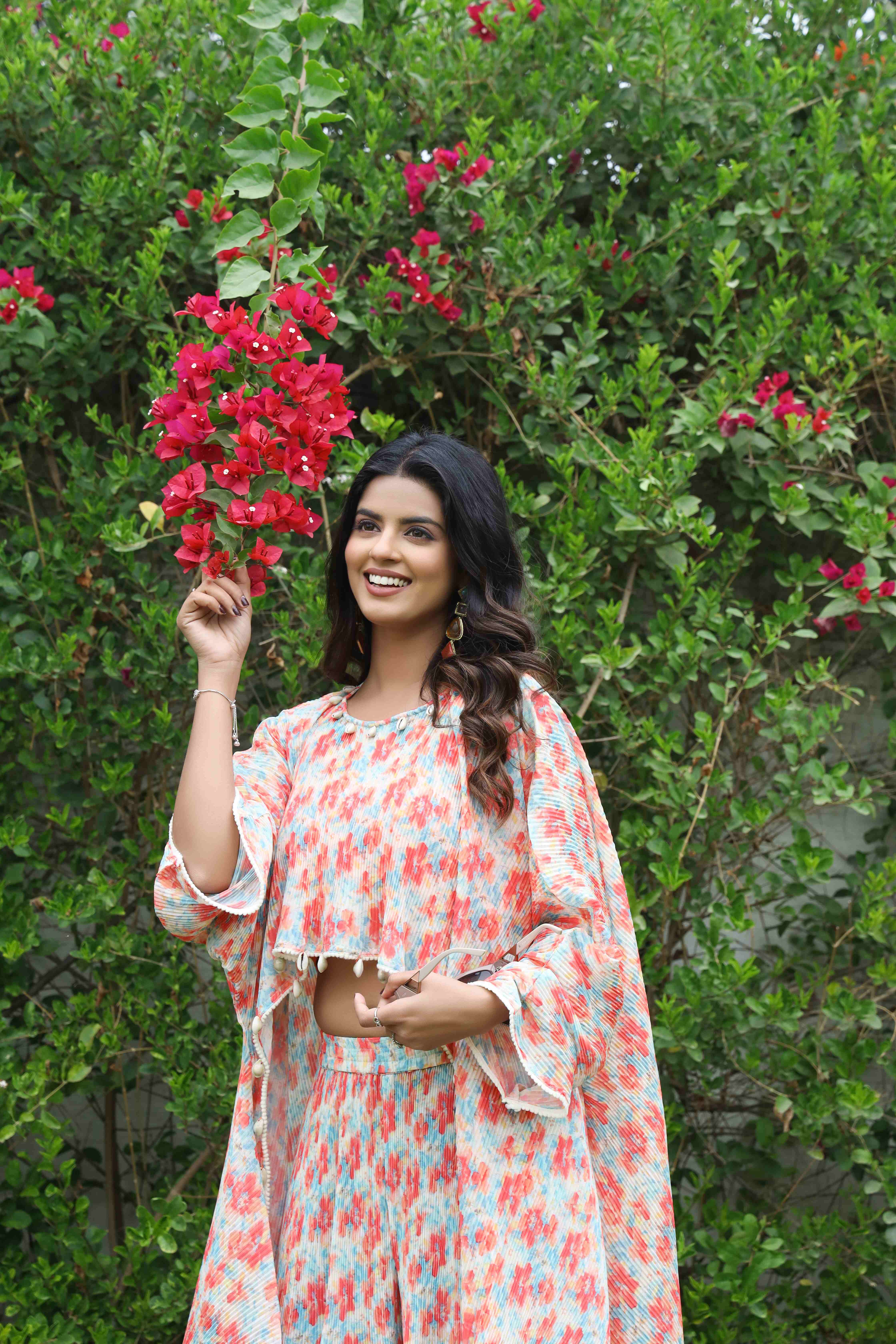 Women's Printed Embroidered kaftan top with sharara