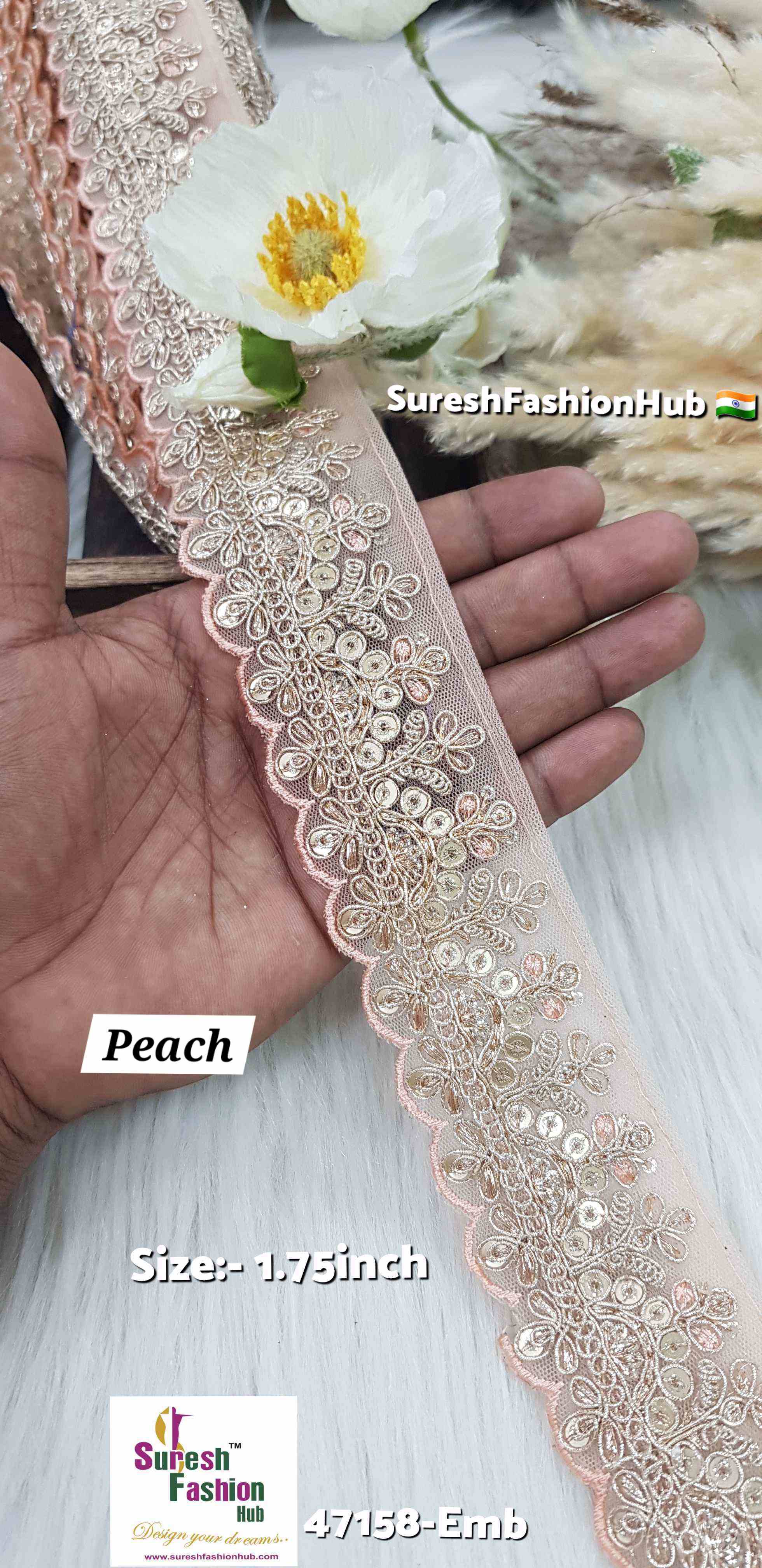 Peach Pearl Embroidery Scalloped Lace