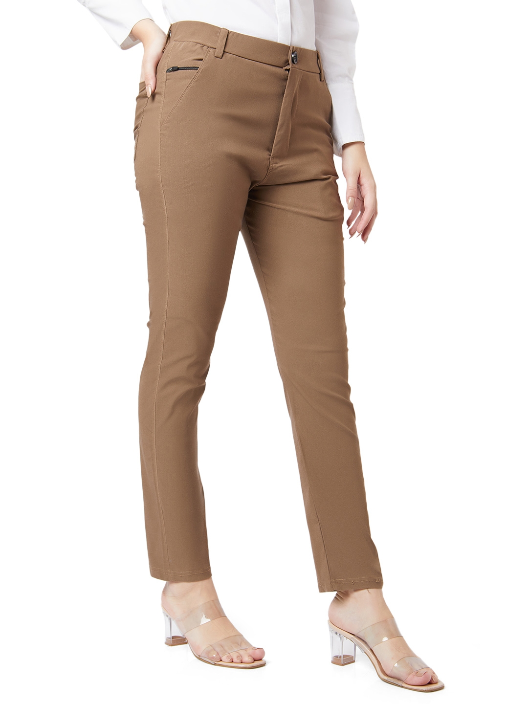 Smarty Pants women's cotton lycra ankle length brown color formal