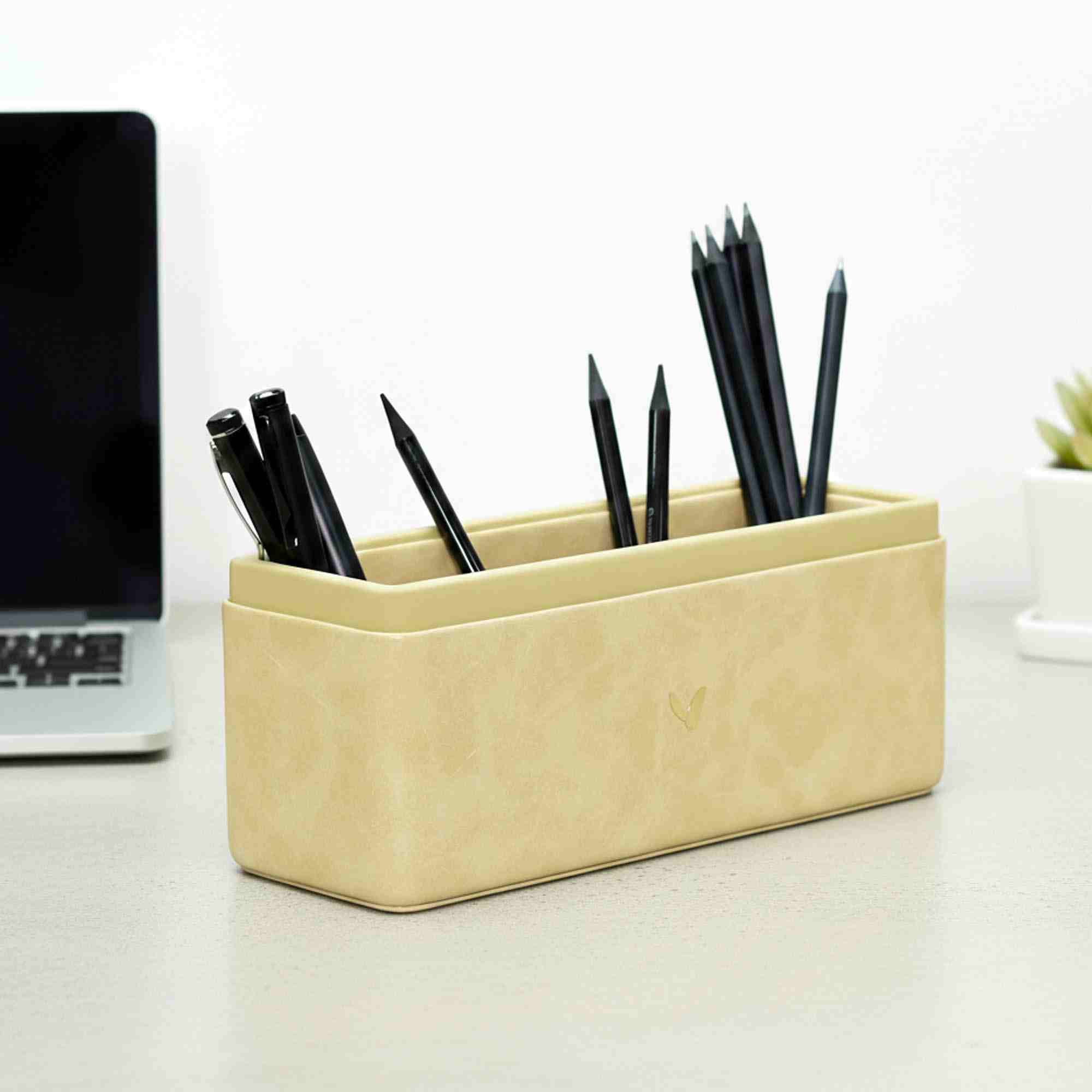 Pen/Pencil Holder | Faux Leather | Rectangular Large | Moderno | Cream