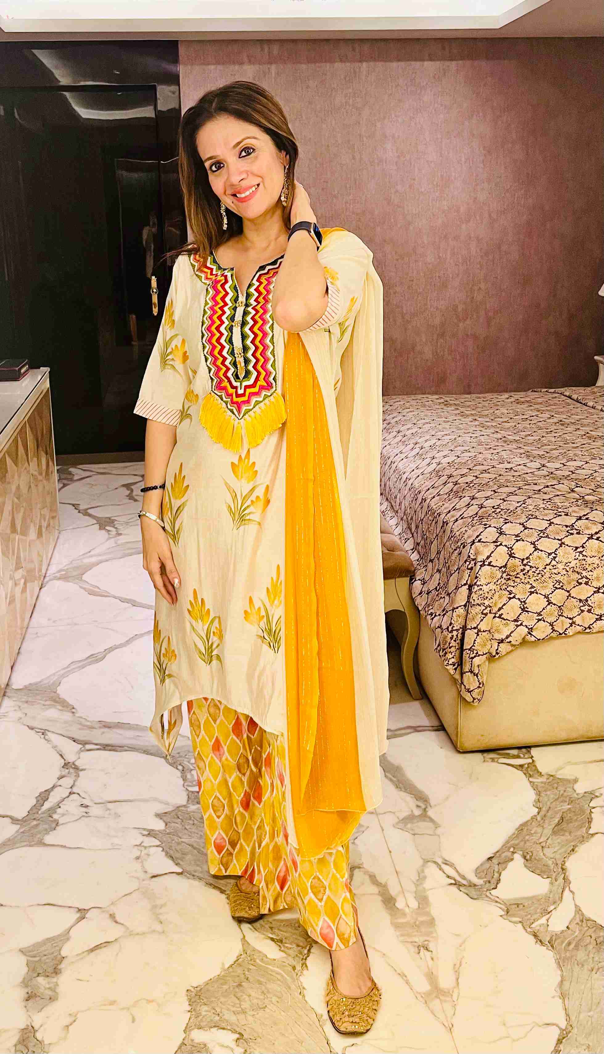 Yellow embroidered set with dupatta