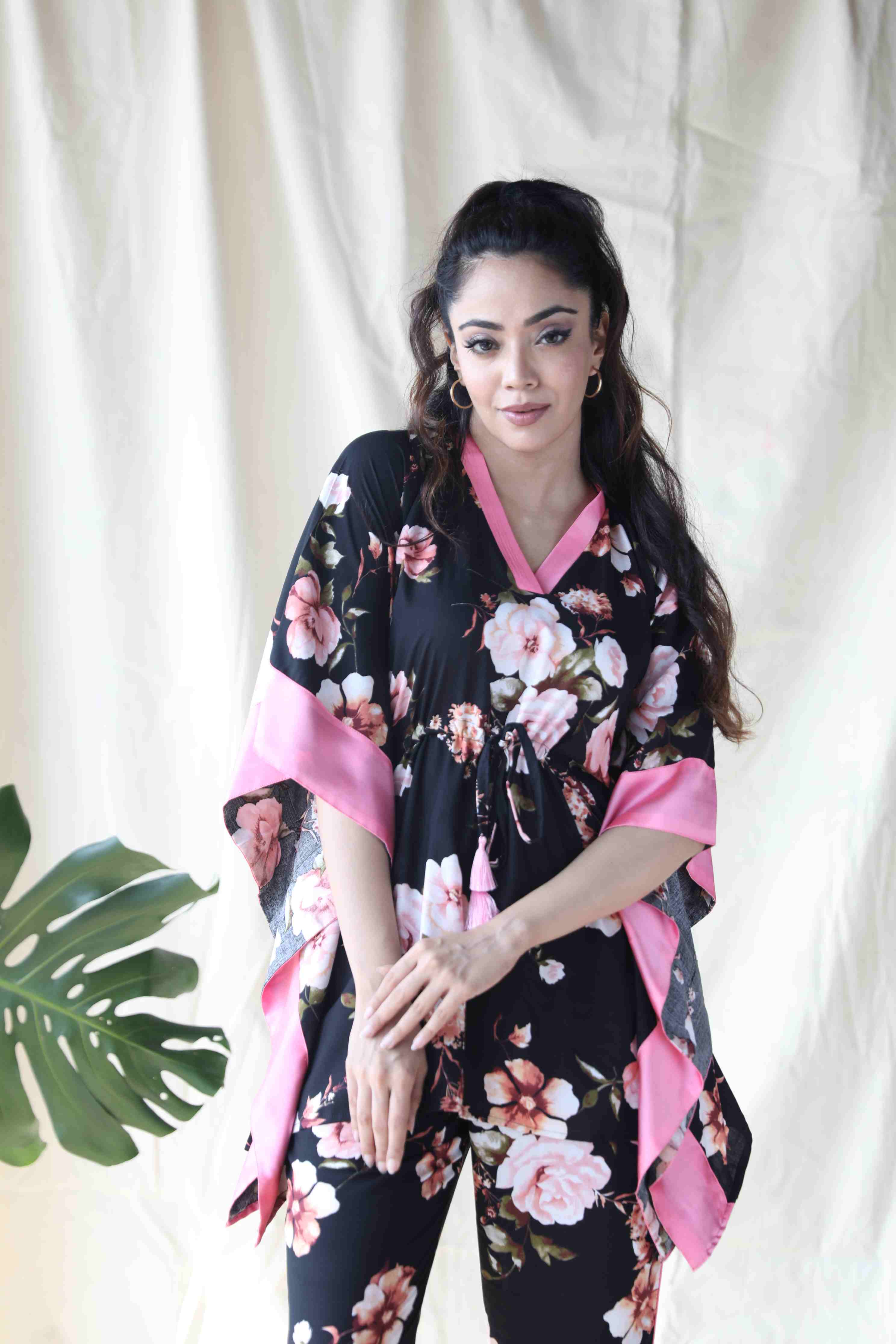 Black Floral Kaftan Set