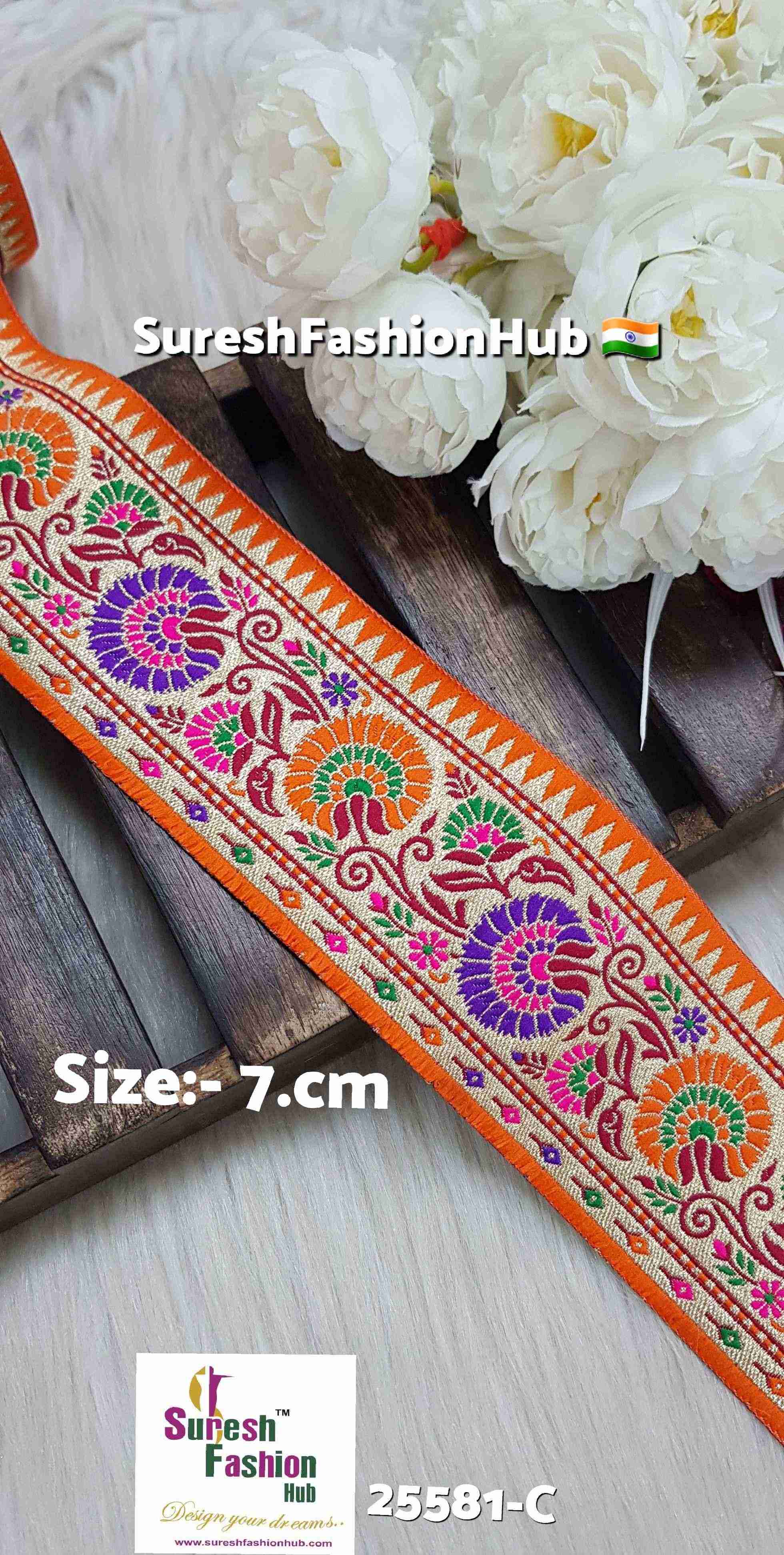 Orange Elite Floral Banarasi Lace