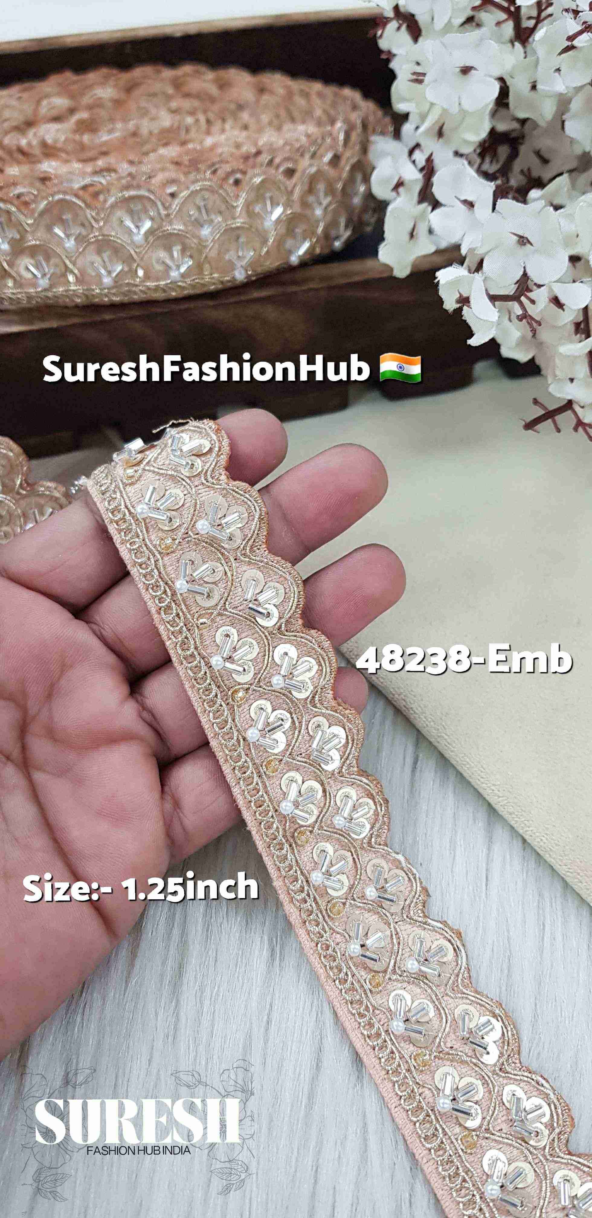 Peach Pearl Scalloped Kaddhana Lace