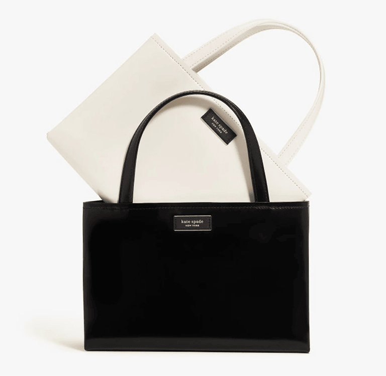 Kate Spade black patent tote with cream pouch inside