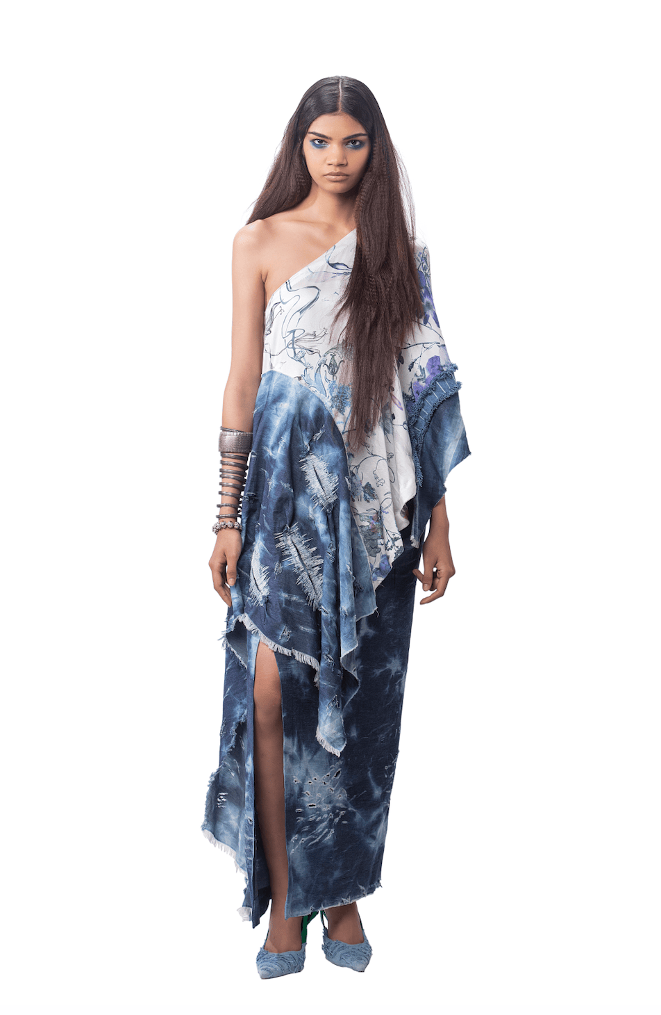 DENIM PANNEL ONE SHOULDER WITH LUNGI SKIRT