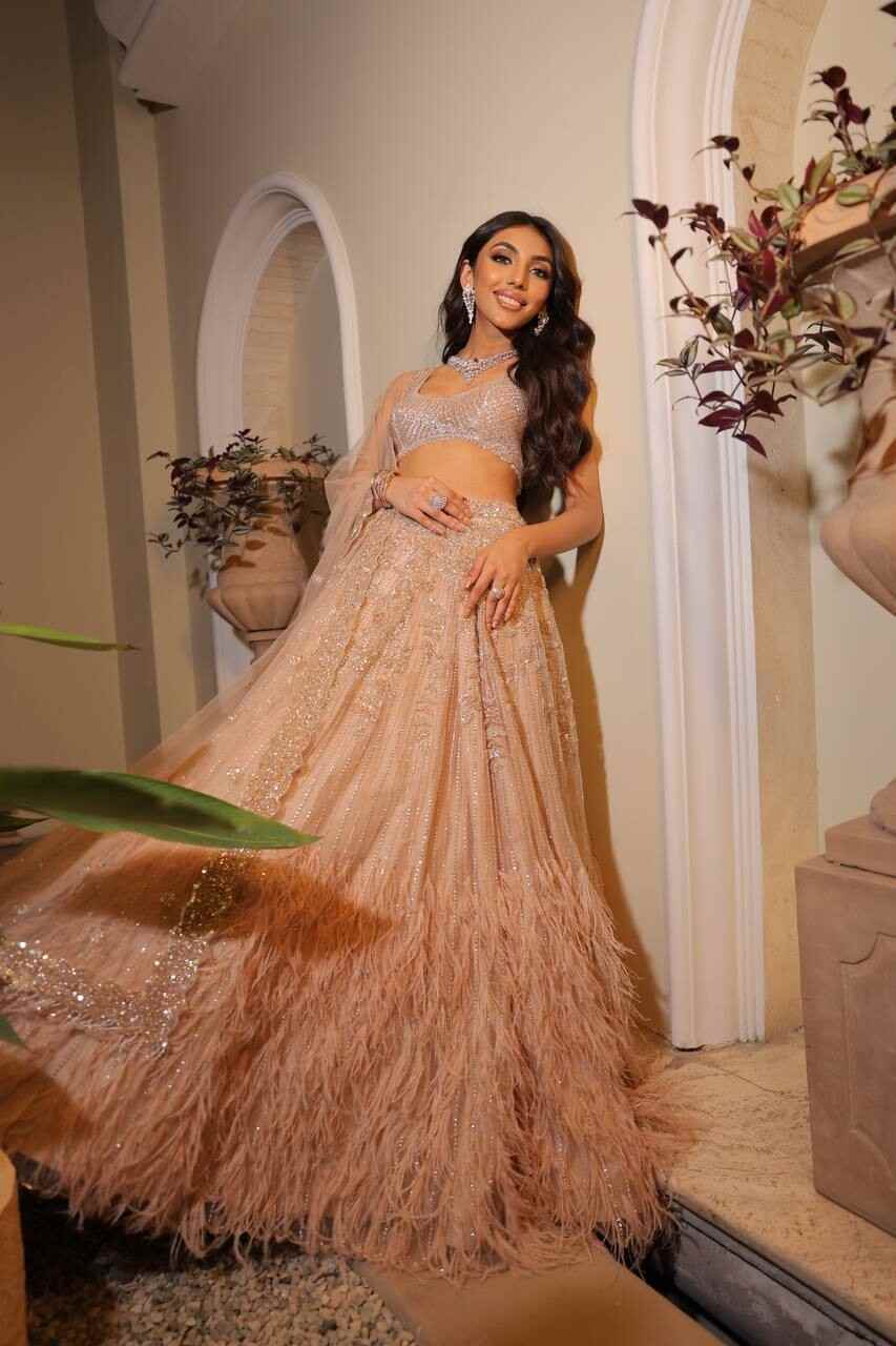 Light Gold Feather Lehenga
