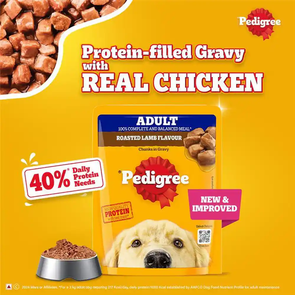 Pedigree Pouch Adult Lamb Chunks In Gravy Wet Food for Dogs, 70g