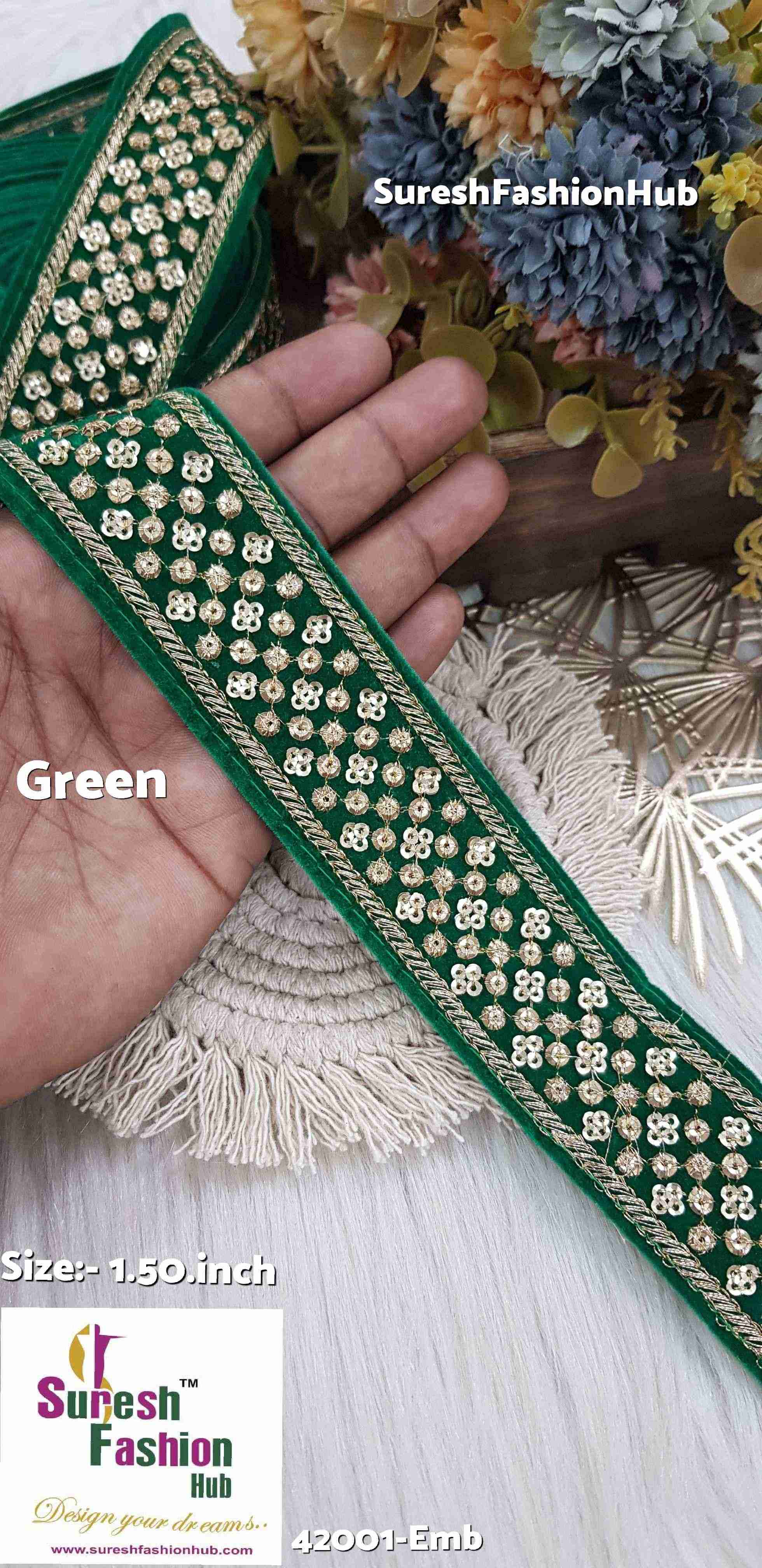 Green Glamour Velvet Embroidery Lace