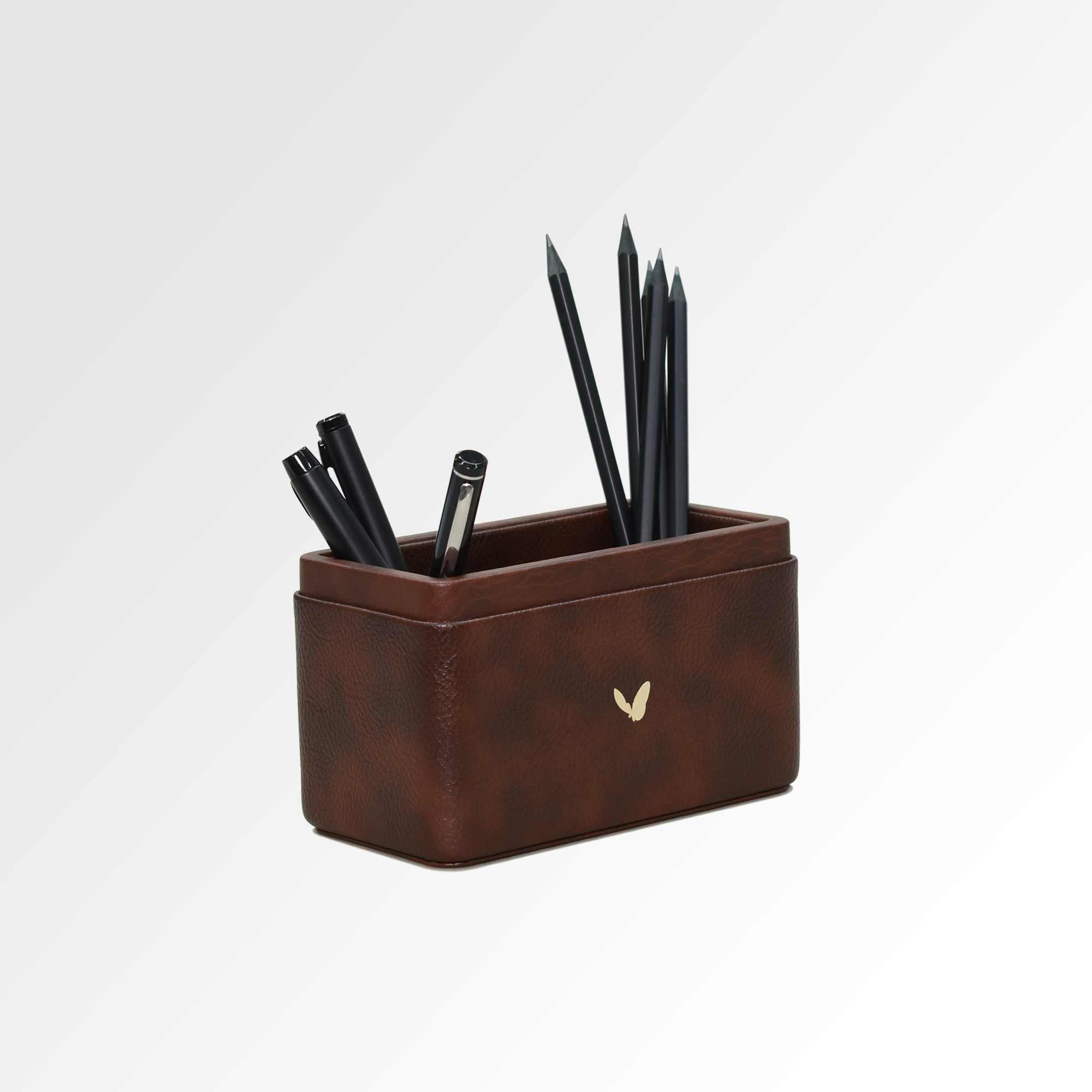 Pen/Pencil Holder | Faux Leather | Rectangular Medium | Classic | Brown