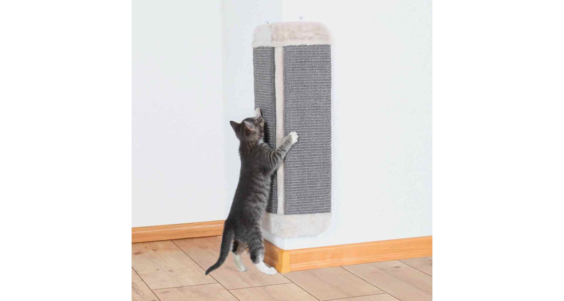 Trixie Scratching Board XL f. Corners for Cats, Sisal/Plush Catnip (32 × 60 cm, Grey/Light Grey)