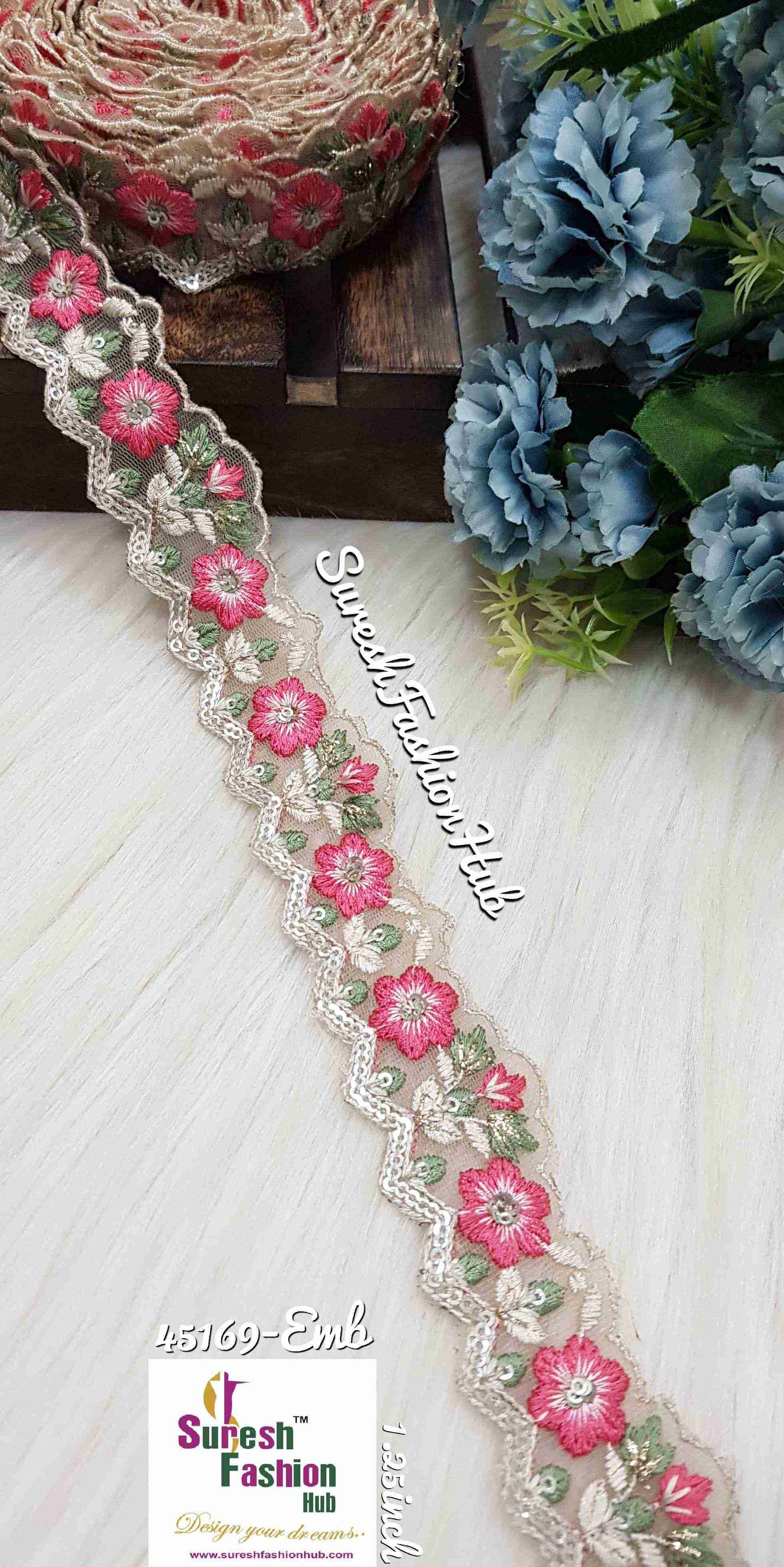 Pink flowers with Sequin Sprinkle Cutwork Laces